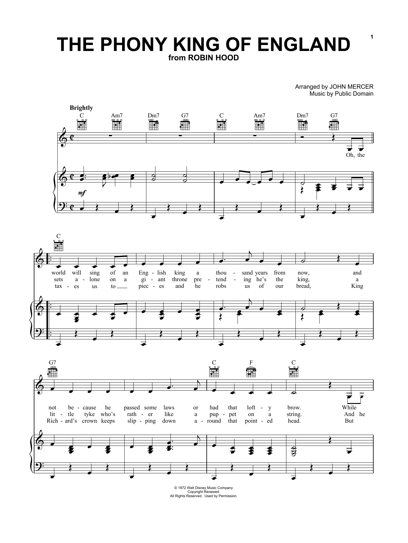 The Phony King Of England (Piano, Vocal & Guitar Chords (Right-Hand Melody)) von John Mercer (arr.)