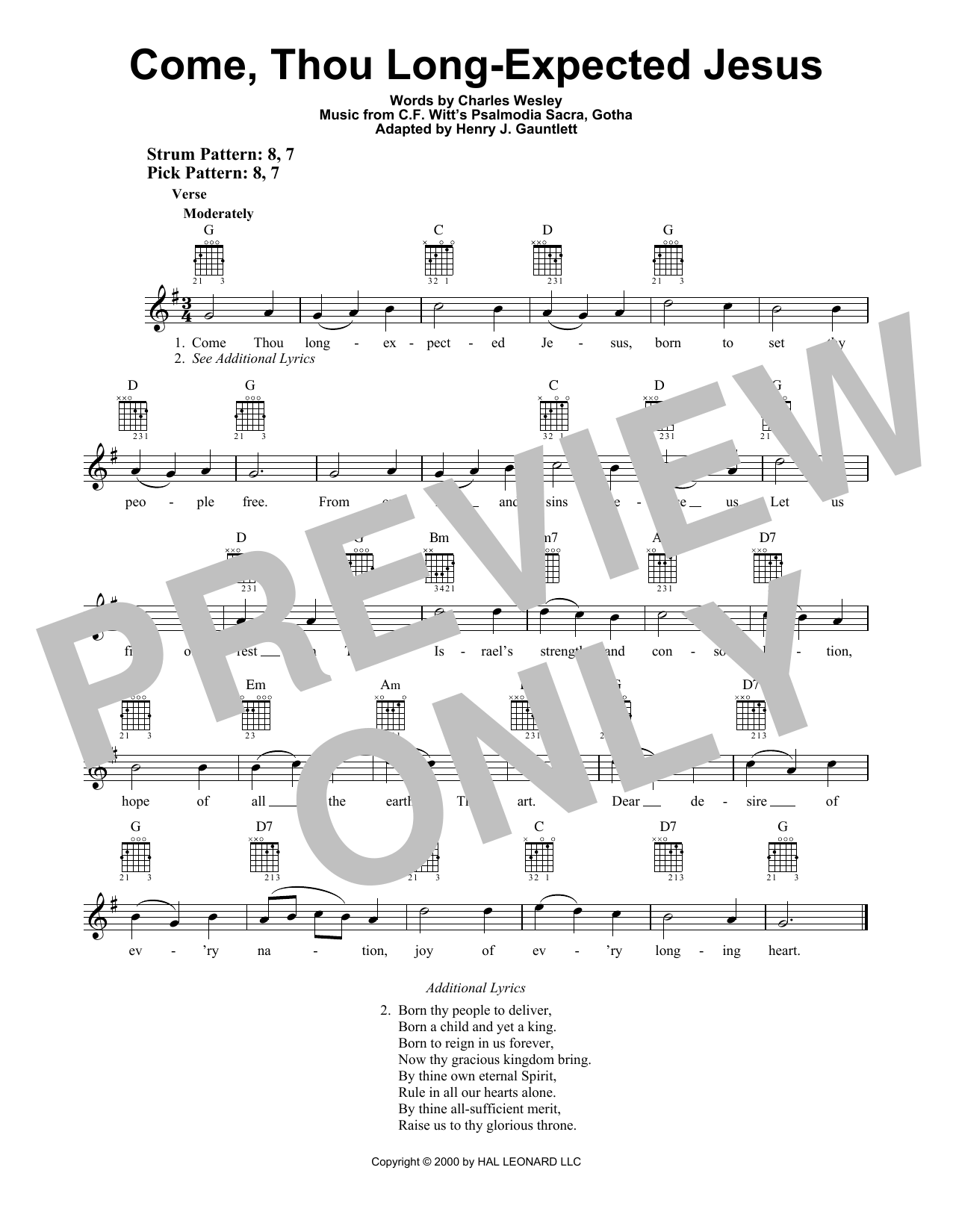 Come, Thou Long-Expected Jesus (Easy Guitar) von C.F. Witt