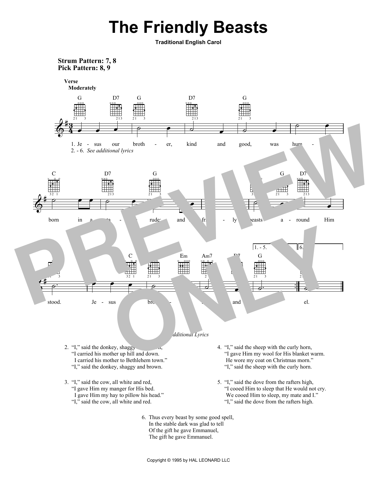 The Friendly Beasts (Easy Guitar) von Traditional English Carol