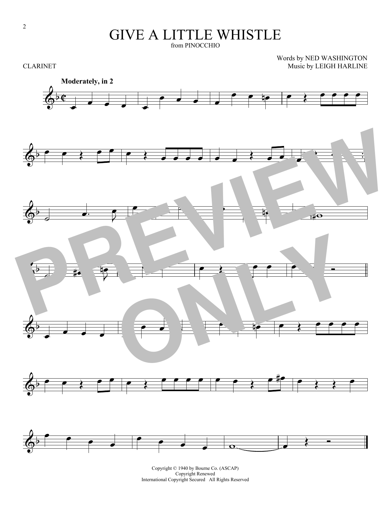 Give A Little Whistle (from Pinocchio) (Clarinet Solo) von Ned Washington & Leigh Harline