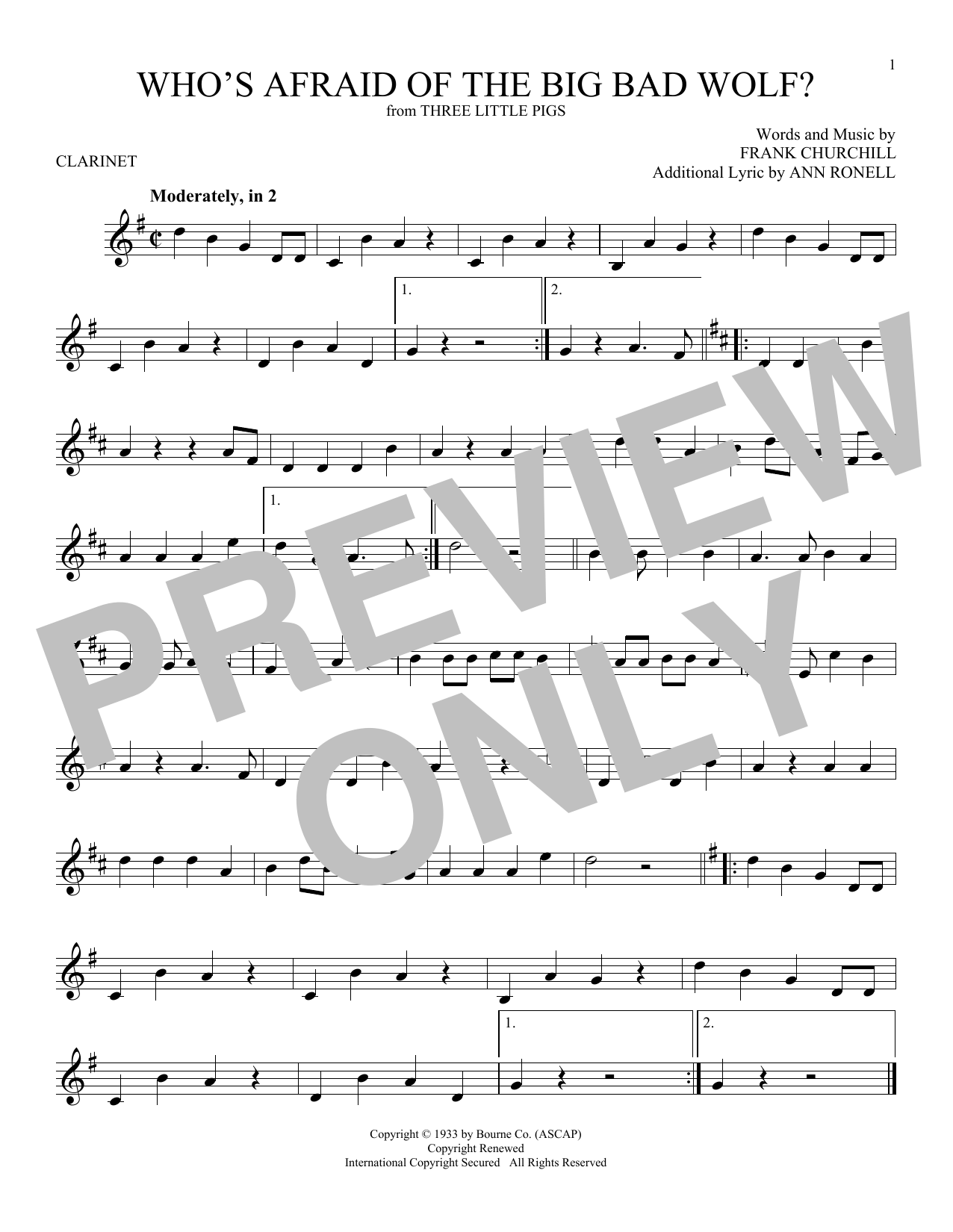 Who's Afraid Of The Big Bad Wolf? (from Three Little Pigs) (Clarinet Solo) von Frank Churchill