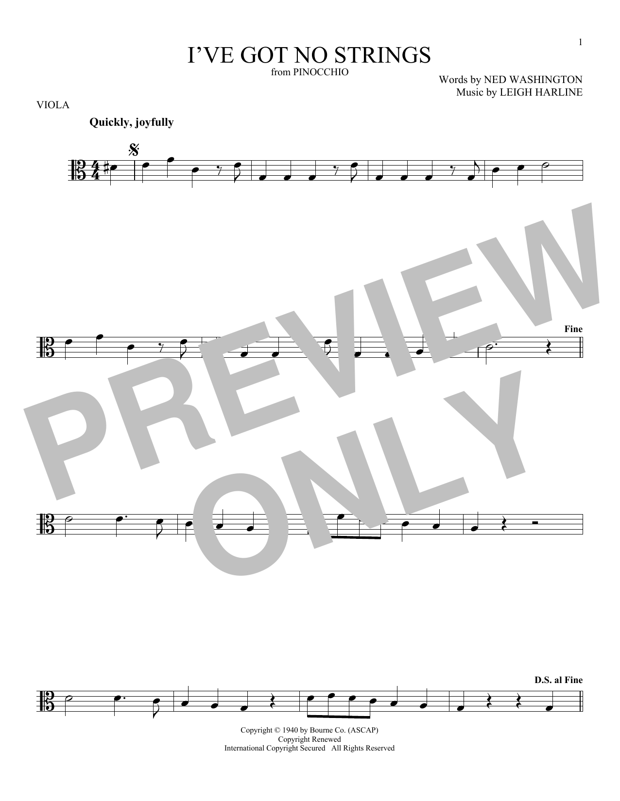 I've Got No Strings (from Pinocchio) (Viola Solo) von Ned Washington & Leigh Harline