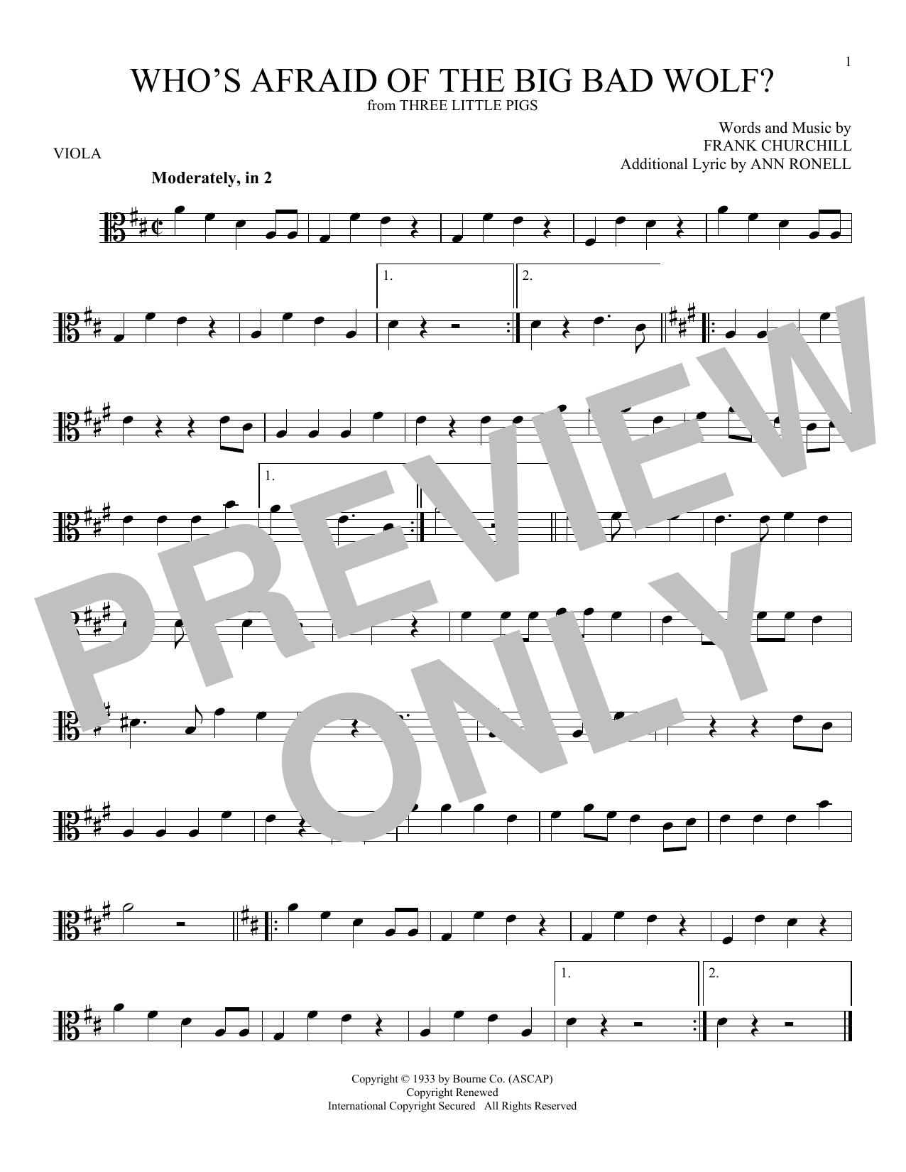 Who's Afraid Of The Big Bad Wolf? (from Three Little Pigs) (Viola Solo) von Frank Churchill