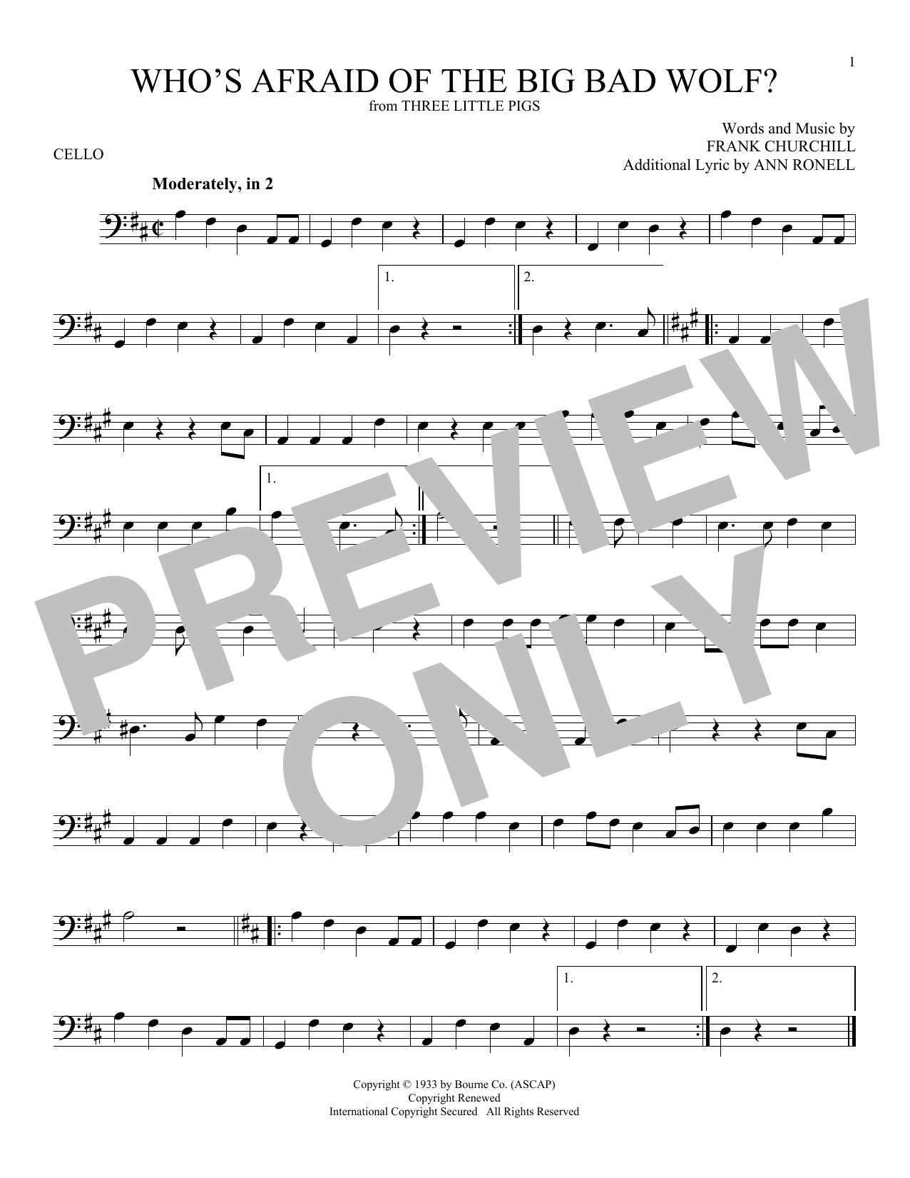 Who's Afraid Of The Big Bad Wolf? (from Three Little Pigs) (Cello Solo) von Frank Churchill