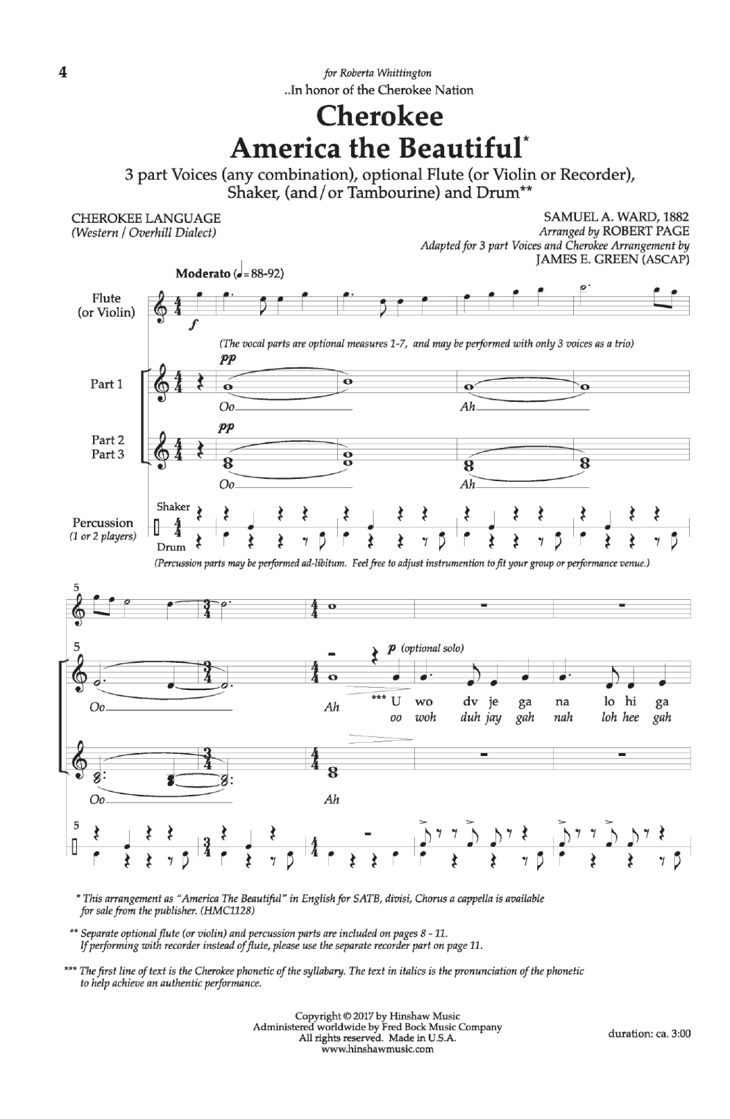 Cherokee America the Beautiful (3-Part Mixed Choir) von Robert Page