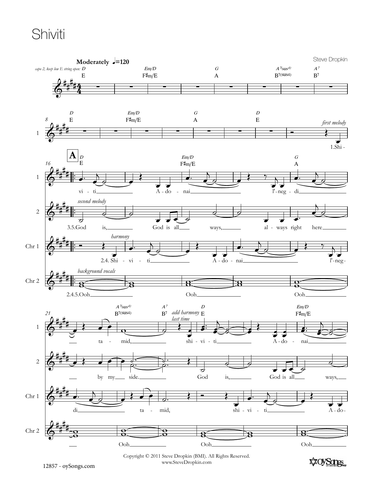 Shiviti (Lead Sheet / Fake Book) von Steve Dropkin