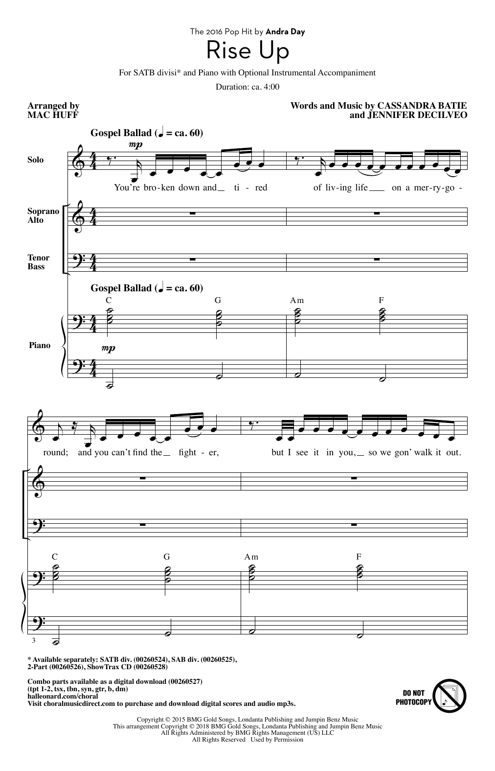 Rise Up (arr. Mac Huff) (SATB Choir) von Andra Day