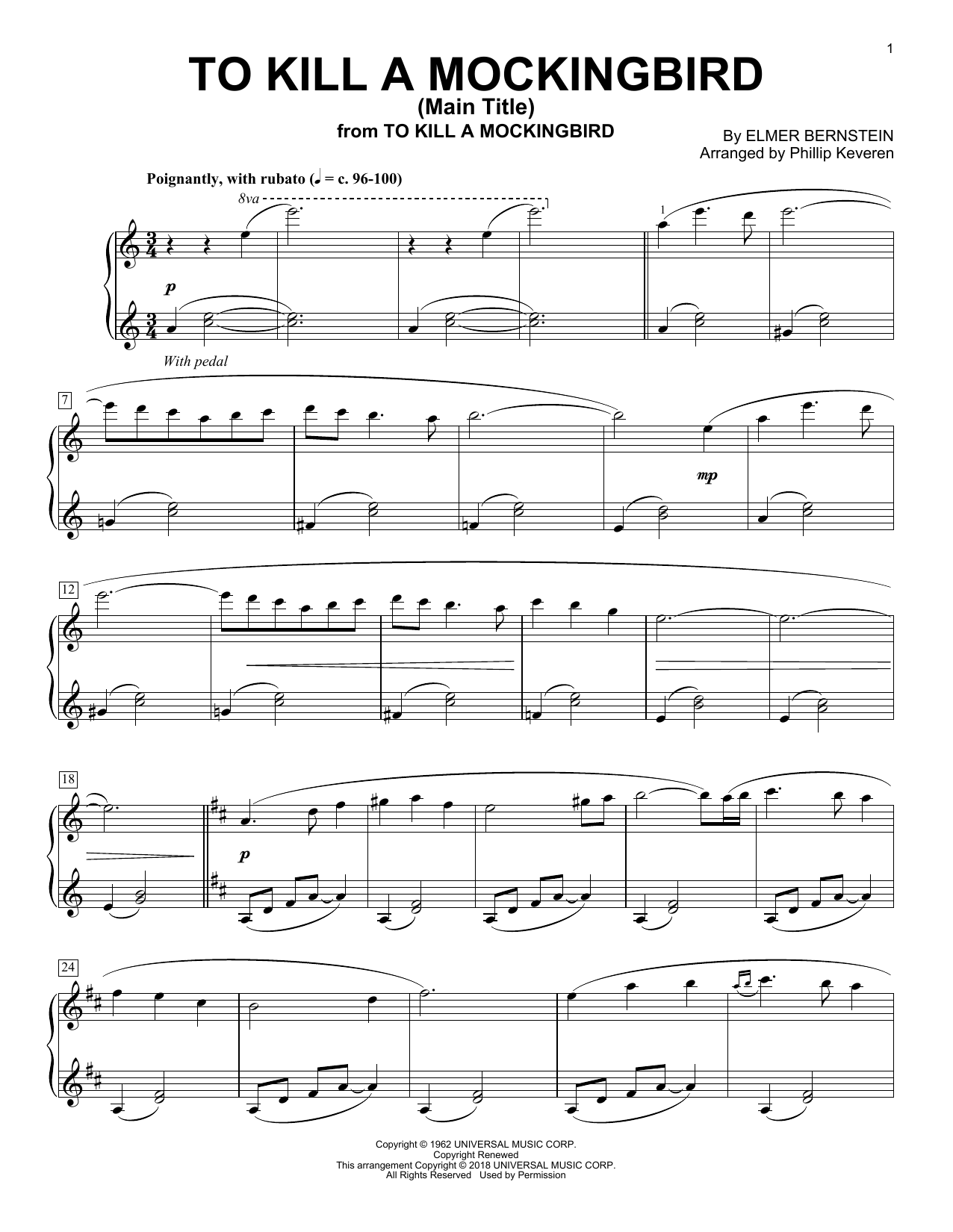 To Kill A Mockingbird - Main Title (arr. Phillip Keveren) (Piano Solo) von Elmer Bernstein