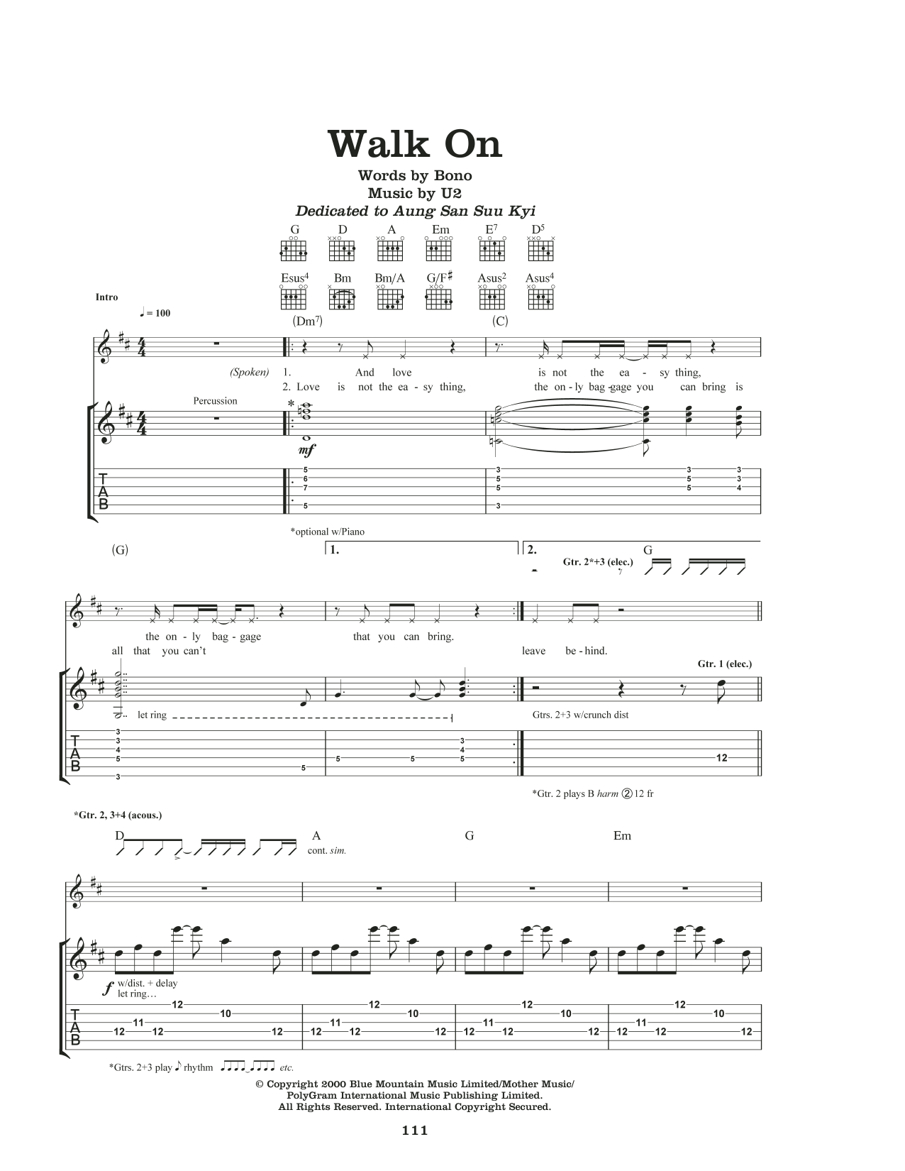 Walk On (Guitar Tab) von U2