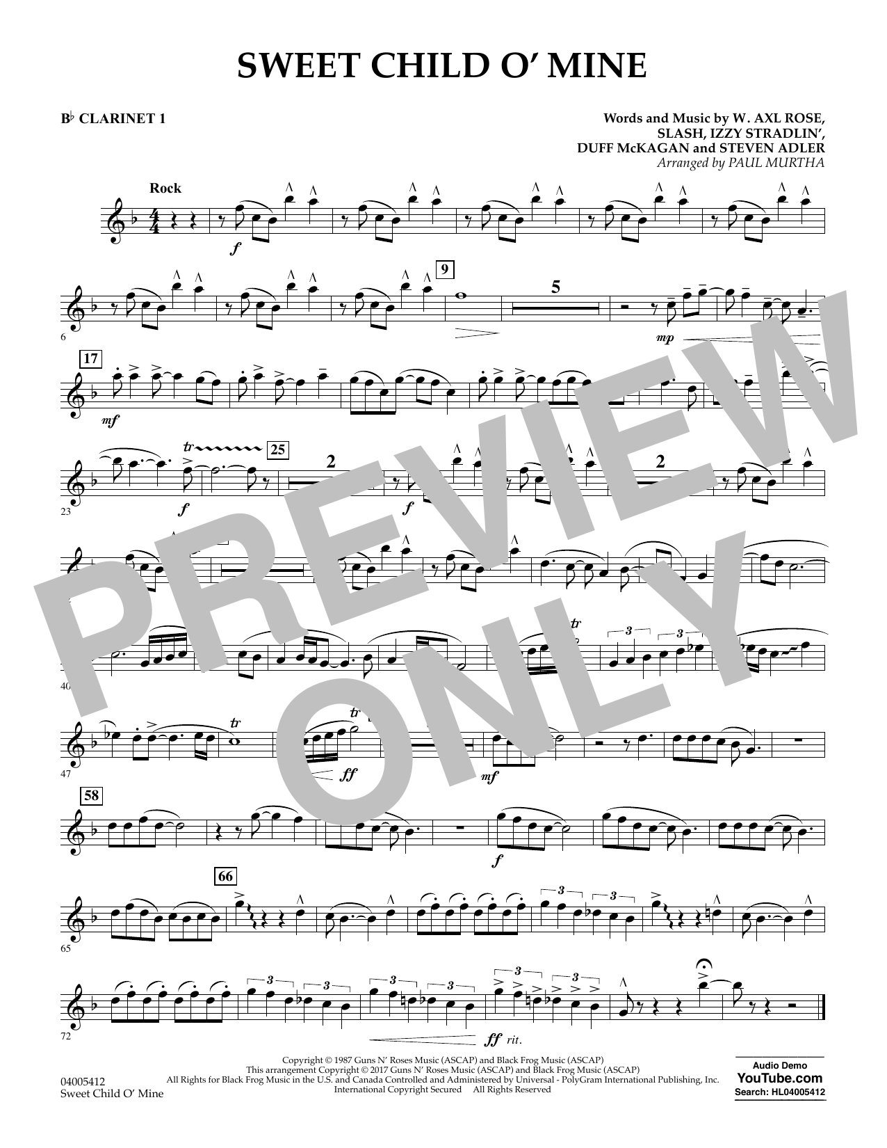 Sweet Child o' Mine - Bb Clarinet 1 (Concert Band) von Paul Murtha