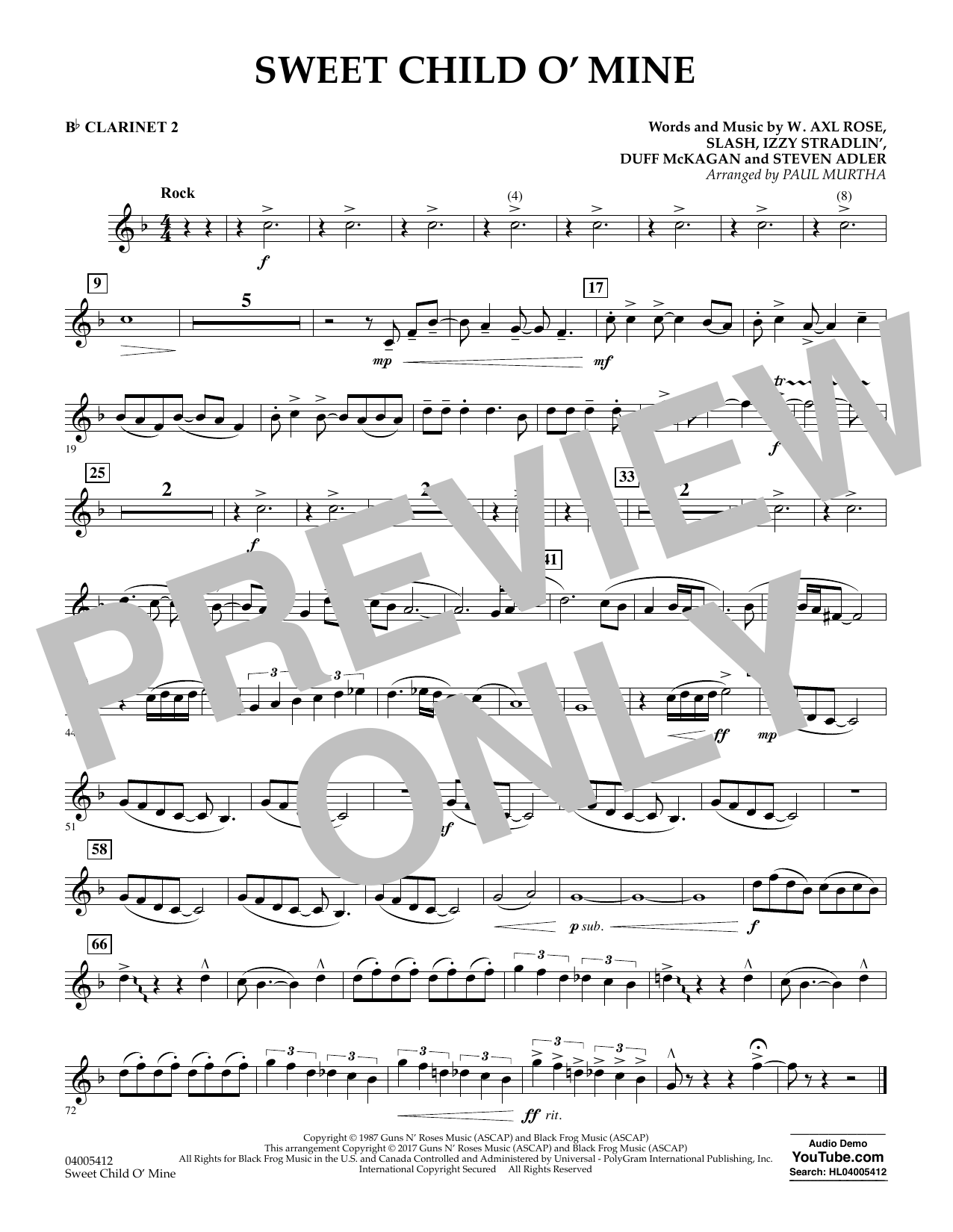 Sweet Child o' Mine - Bb Clarinet 2 (Concert Band) von Paul Murtha