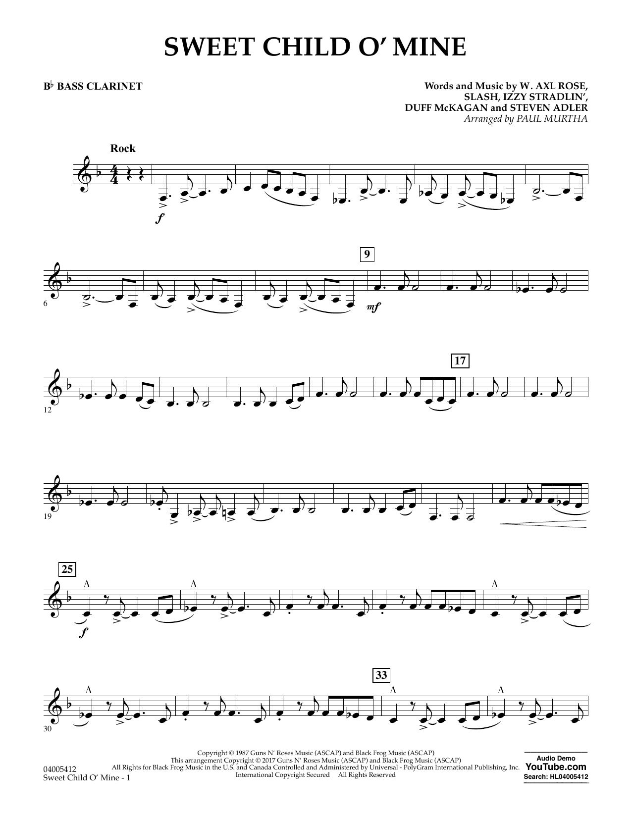 Sweet Child o' Mine - Bb Bass Clarinet (Concert Band) von Paul Murtha