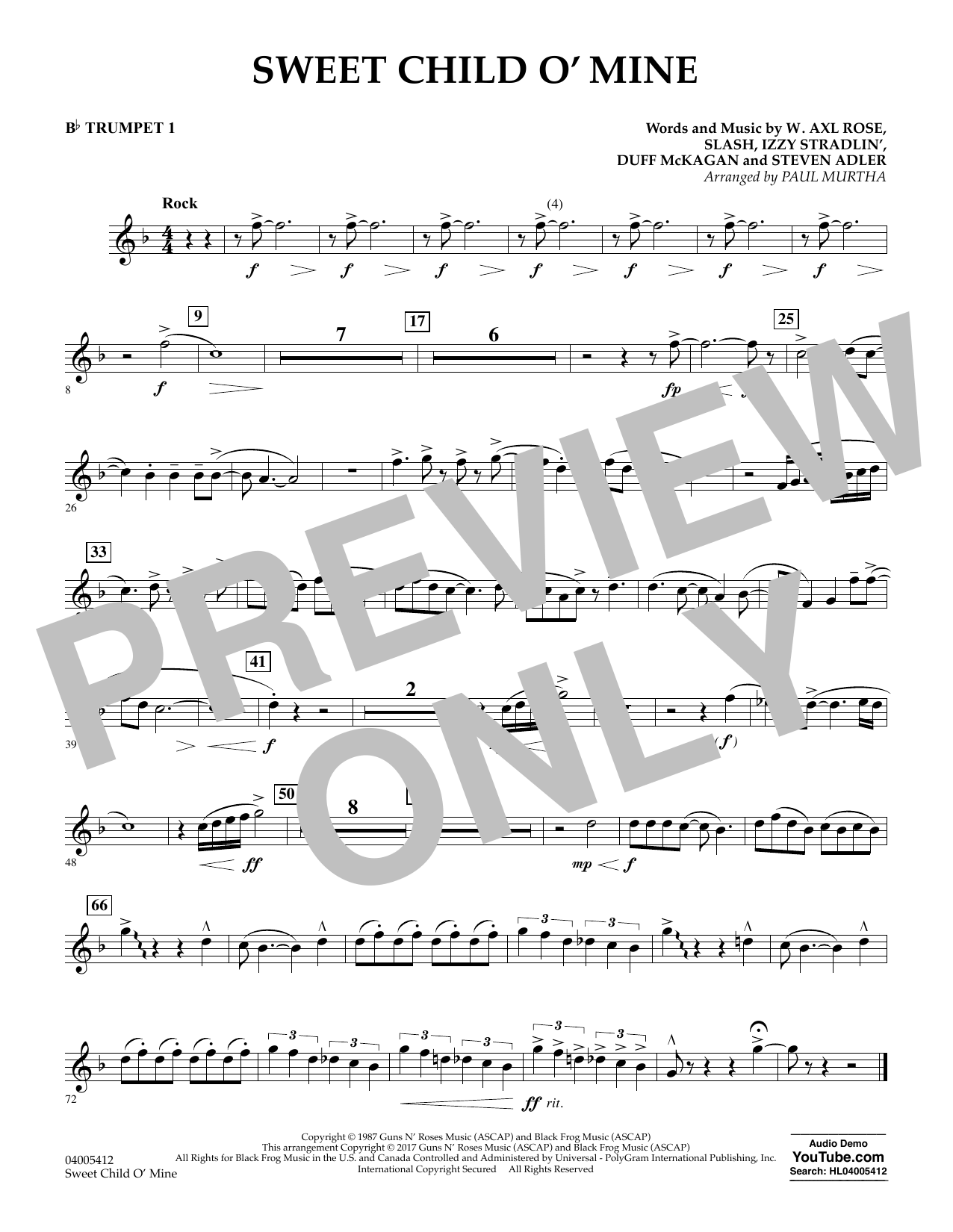 Sweet Child o' Mine - Bb Trumpet 1 (Concert Band) von Paul Murtha