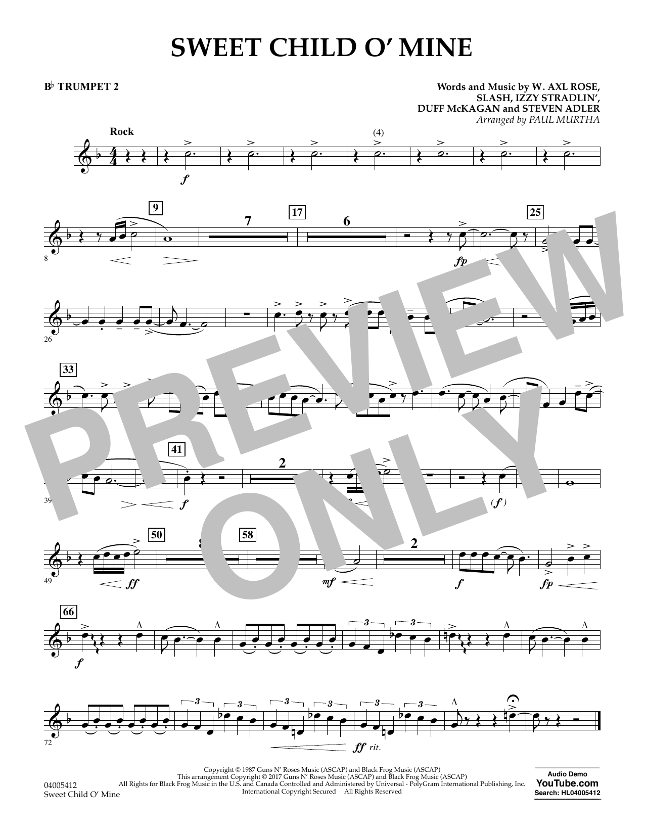 Sweet Child o' Mine - Bb Trumpet 2 (Concert Band) von Paul Murtha