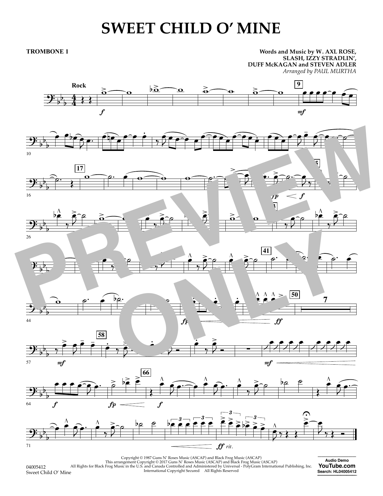 Sweet Child o' Mine - Trombone 1 (Concert Band) von Paul Murtha