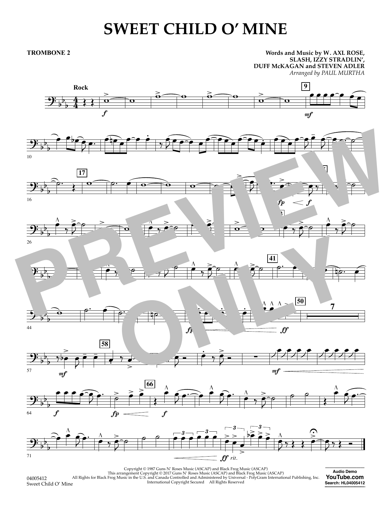 Sweet Child o' Mine - Trombone 2 (Concert Band) von Paul Murtha