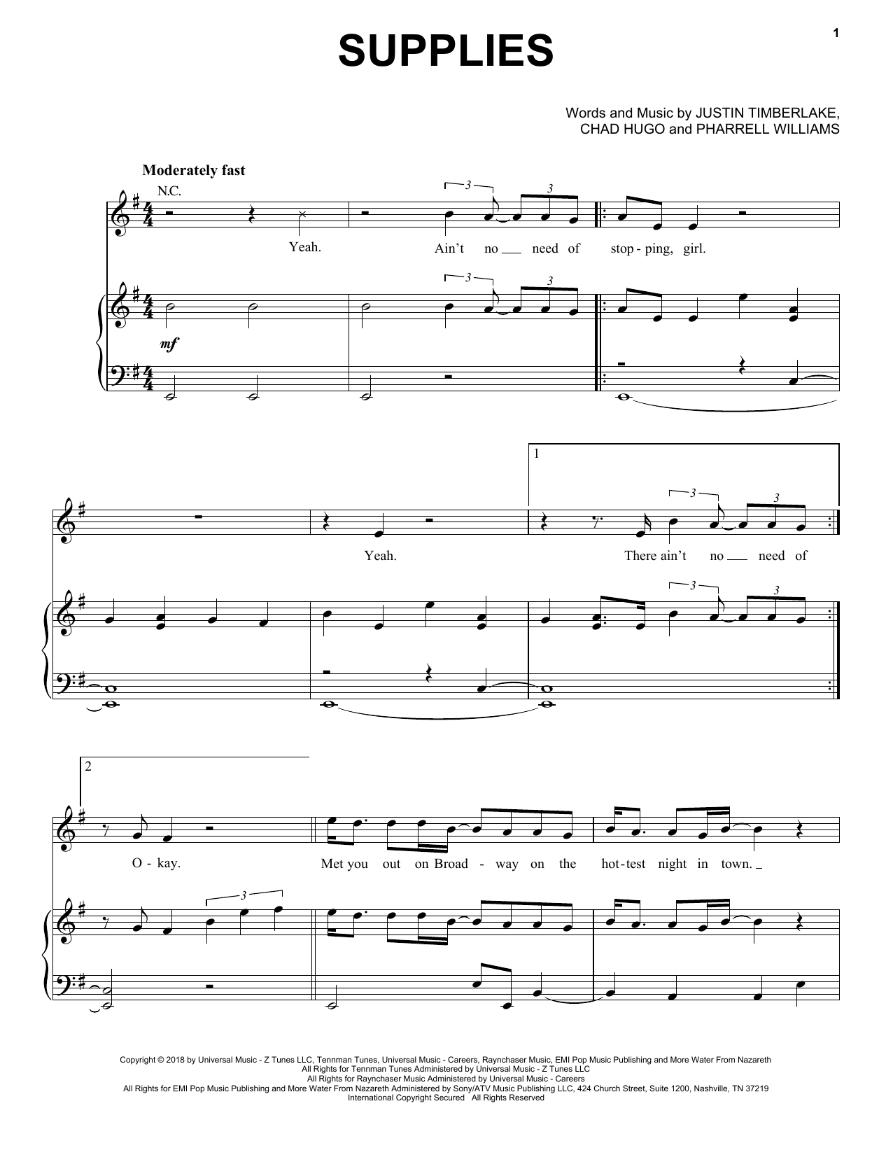 Supplies (Piano, Vocal & Guitar Chords (Right-Hand Melody)) von Justin Timberlake