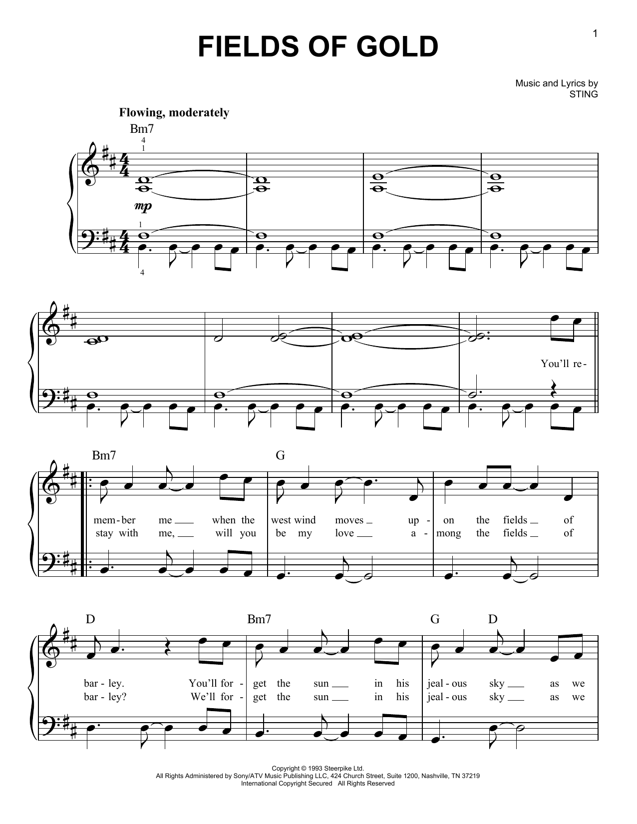 Fields Of Gold (Very Easy Piano) von Sting