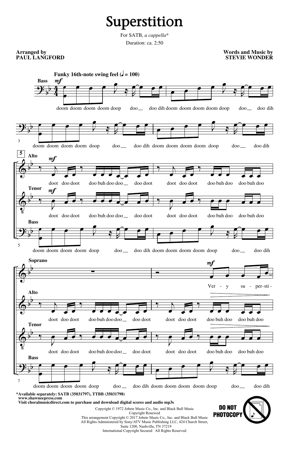 Superstition (arr. Paul Langford) (SATB Choir) von Stevie Wonder