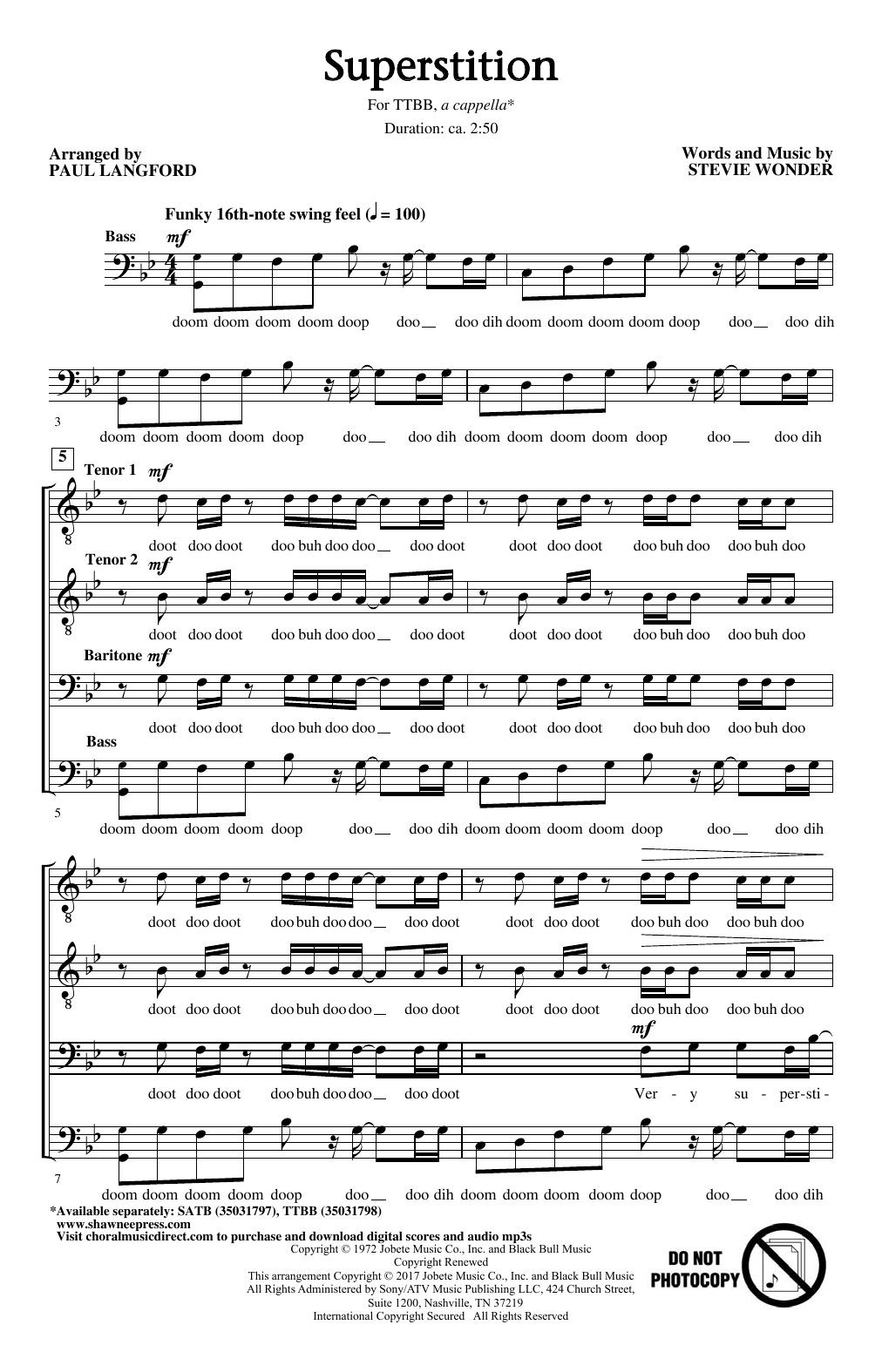 Superstition (arr. Paul Langford) (TTBB Choir) von Stevie Wonder