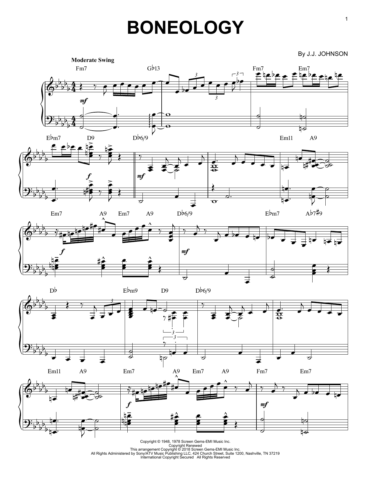 Boneology (Piano Solo) von J.J. Johnson