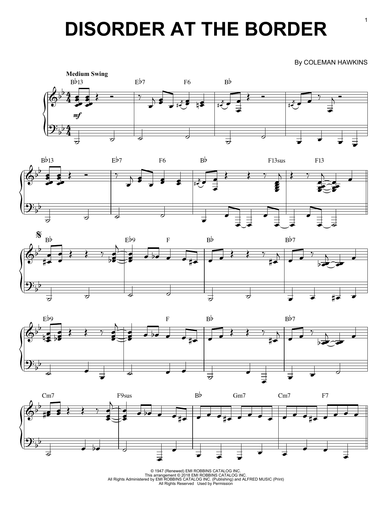 Disorder At The Border (Piano Solo) von Coleman Hawkins