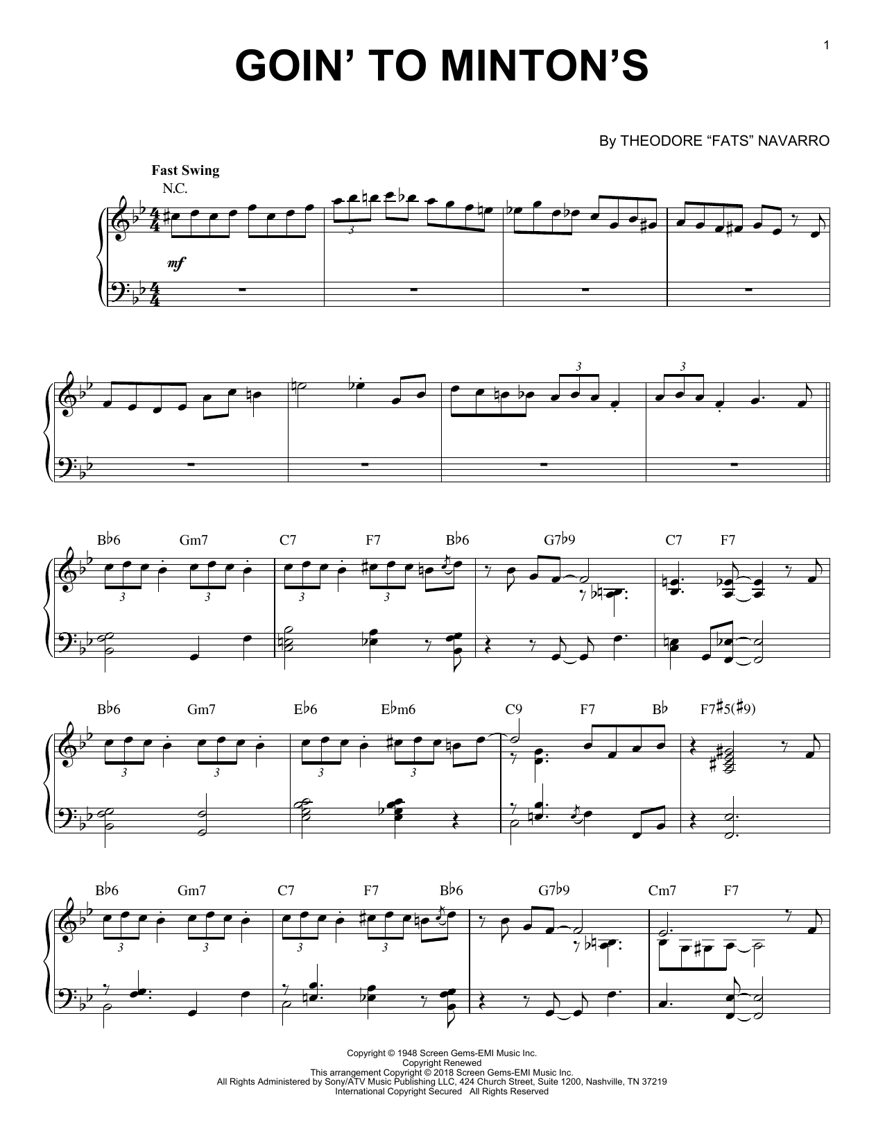 Goin' To Minton's (Piano Solo) von Theodore 
