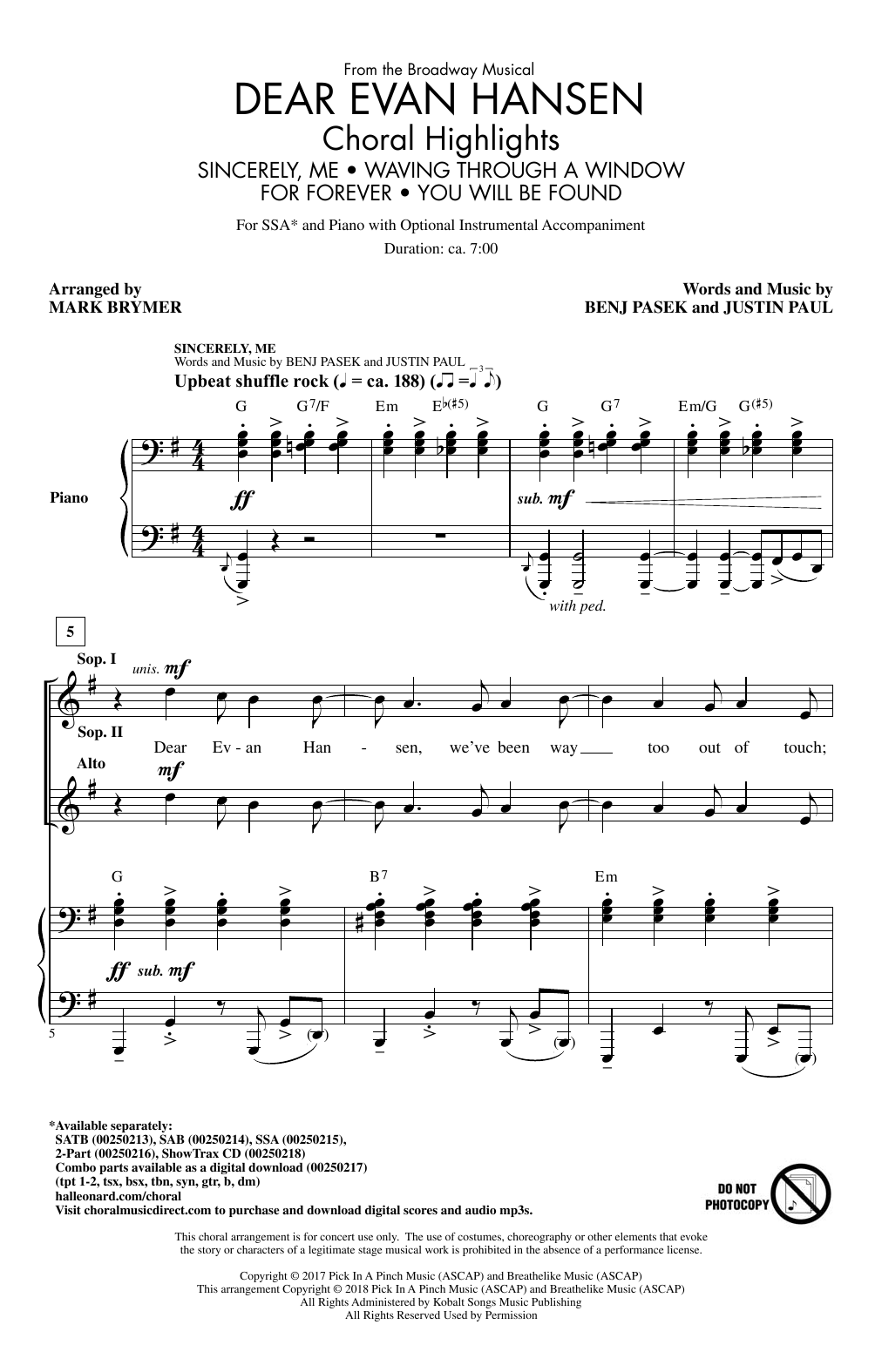 Dear Evan Hansen (Choral Highlights) (SSA Choir) von Mark Brymer