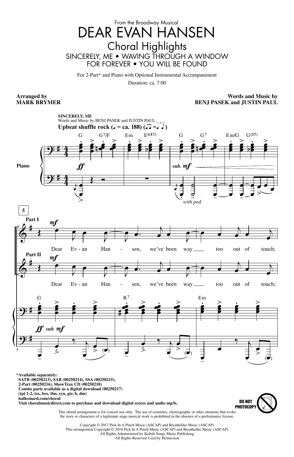 Dear Evan Hansen (Choral Highlights) (2-Part Choir) von Mark Brymer