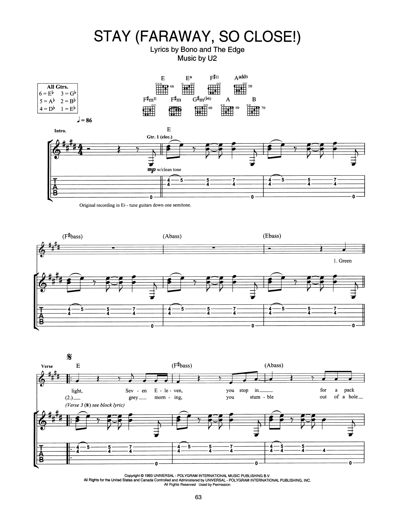 Stay (Faraway, So Close!) (Guitar Tab) von U2