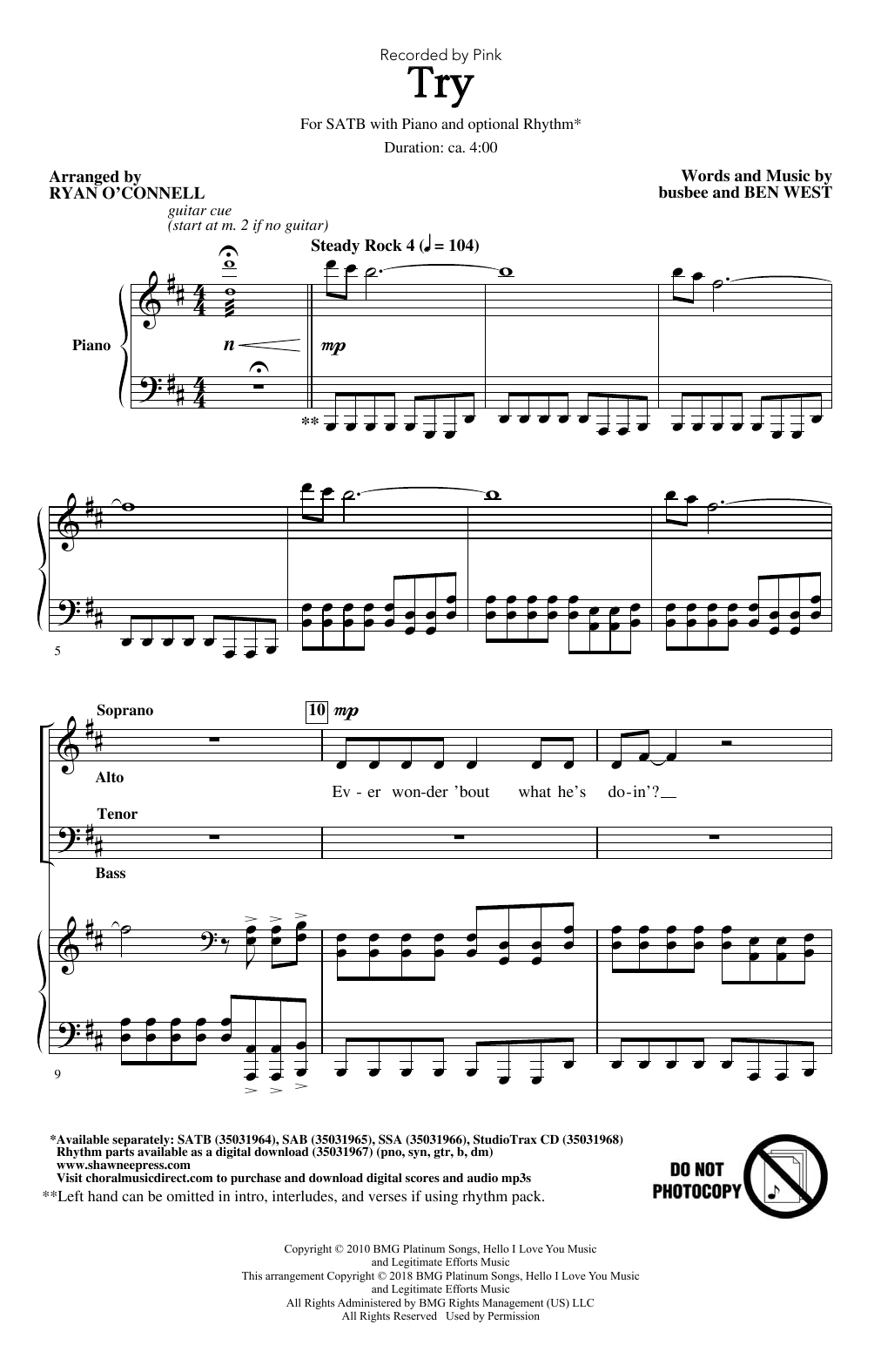 Try (SATB Choir) von Ryan O'Connell
