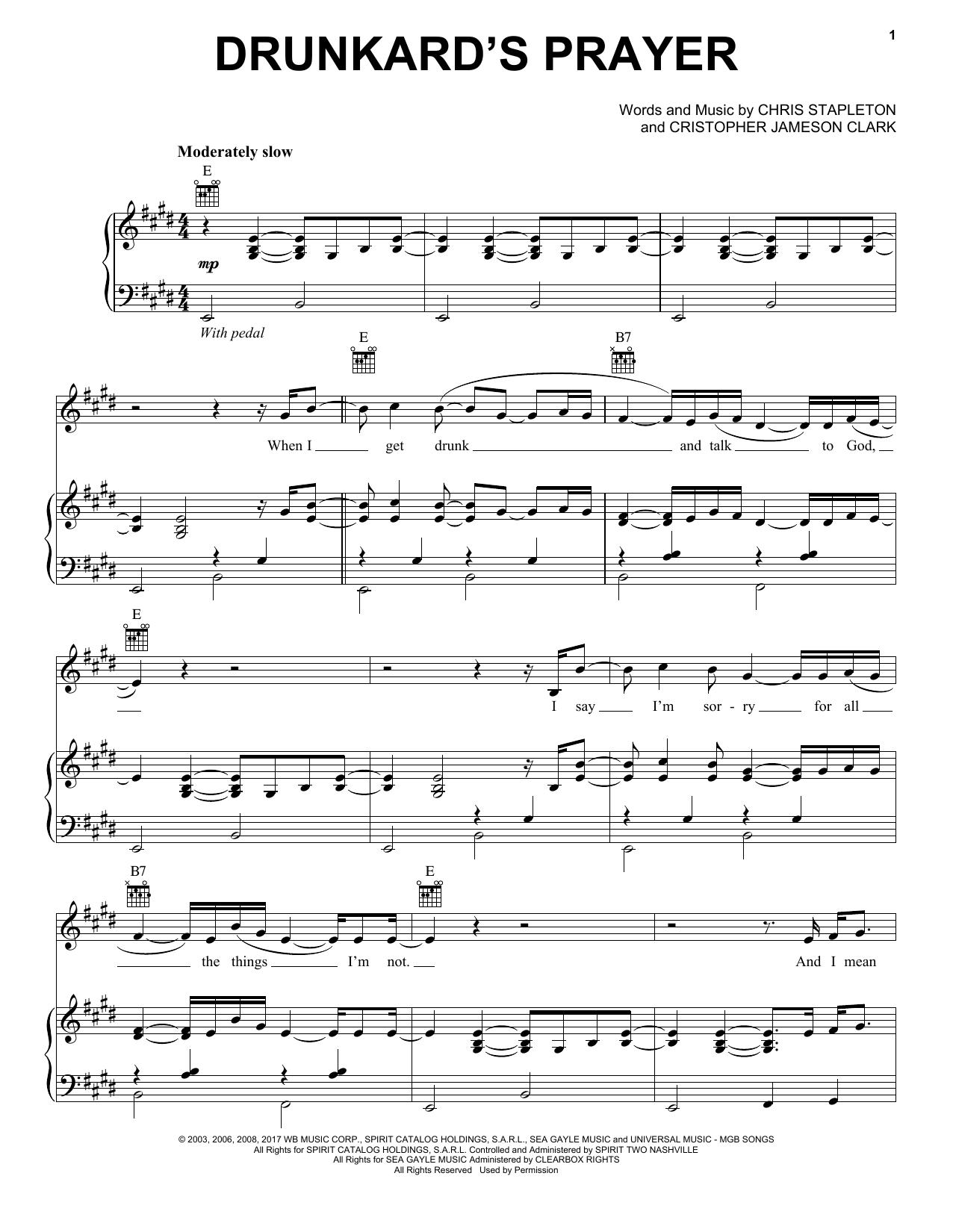 Drunkard's Prayer (Piano, Vocal & Guitar Chords (Right-Hand Melody)) von Chris Stapleton