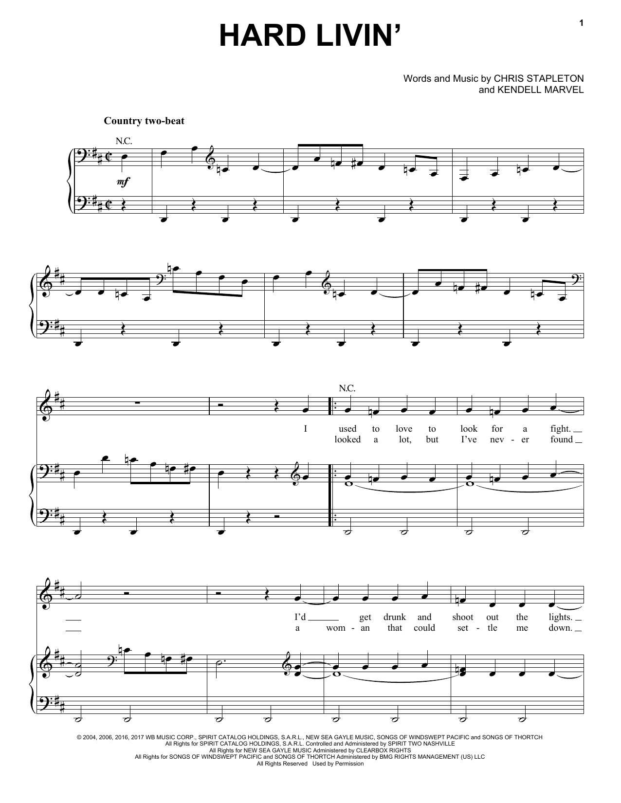 Hard Livin' (Piano, Vocal & Guitar Chords (Right-Hand Melody)) von Chris Stapleton