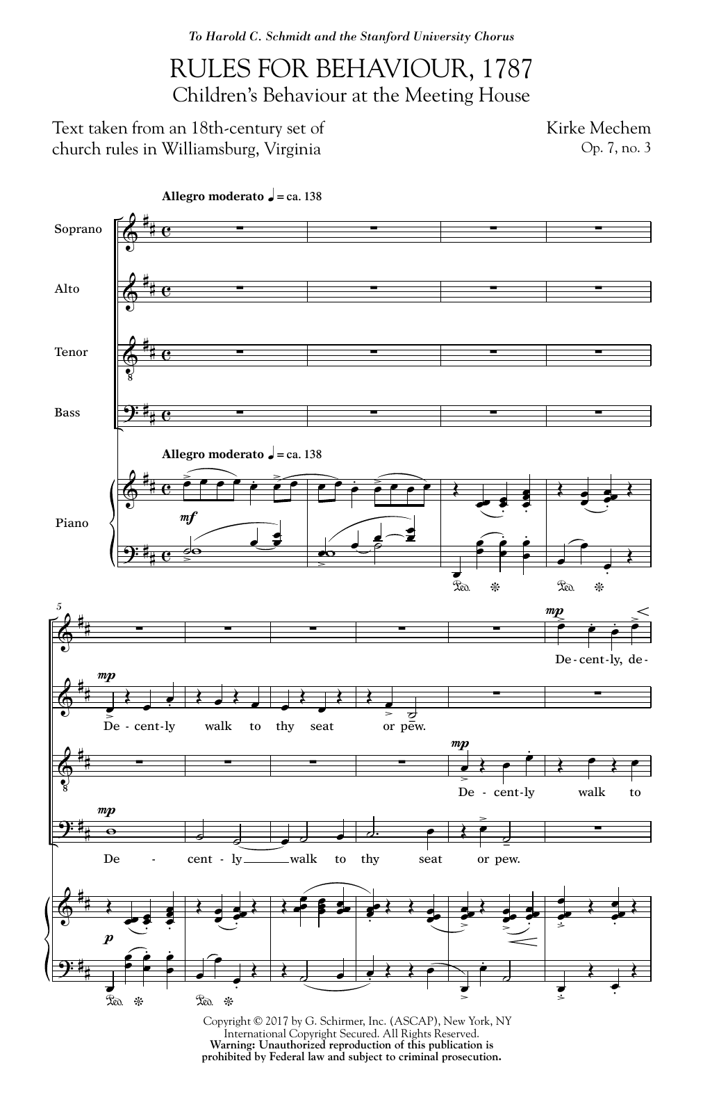 Rules For Behaviour, 1787 (SATB Choir) von Kirke Mechem