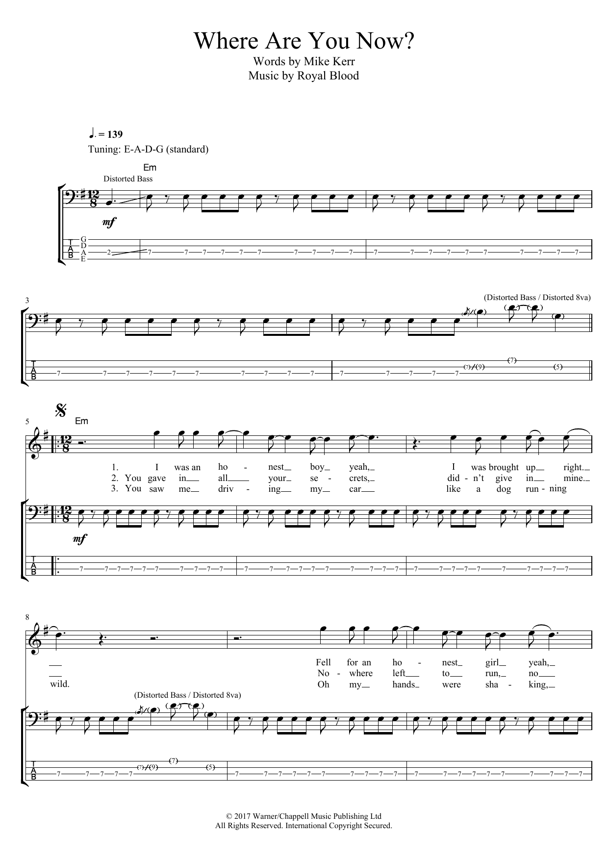 Where Are You Now? (Bass Guitar Tab) von Royal Blood
