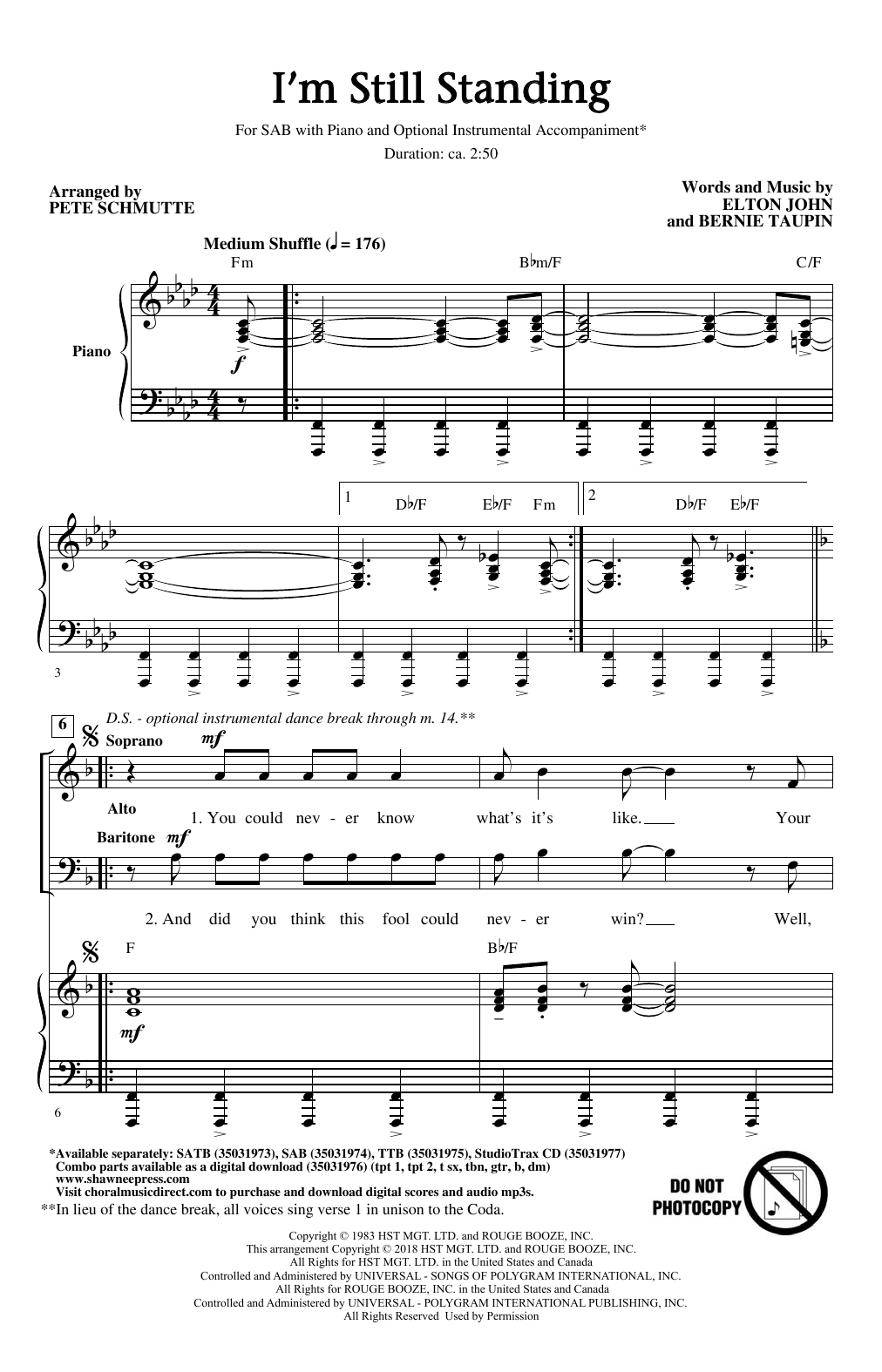 I'm Still Standing (arr. Pete Schmutte) (SAB Choir) von Elton John