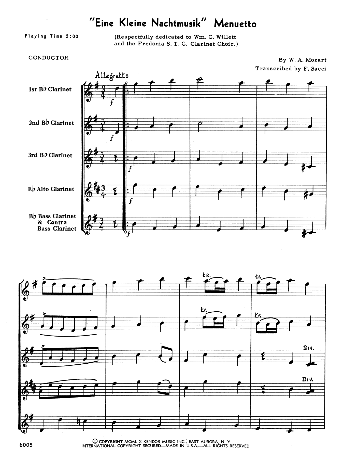 Eine Kleine Nachtmusik/Menuetto (Mvt. 3) - Full Score (Woodwind Ensemble) von Sacci
