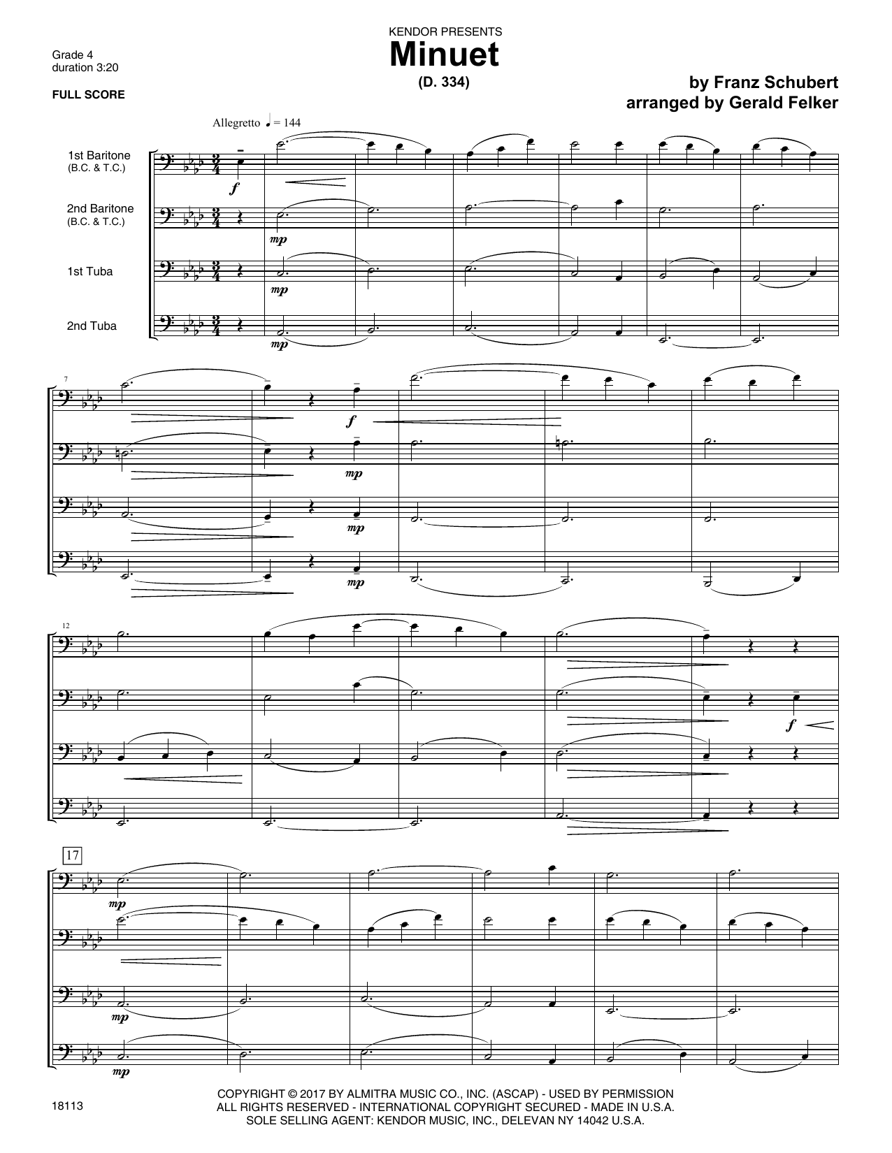 Minuet (D. 334) - Full Score (Brass Ensemble) von Gerald Felker