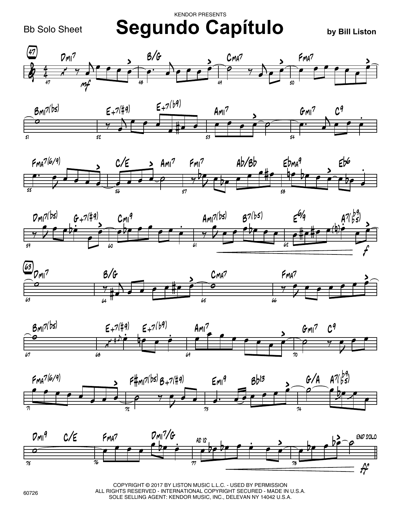 Segundo Capitulo - Eb Solo Sheet (Jazz Ensemble) von Bill Liston