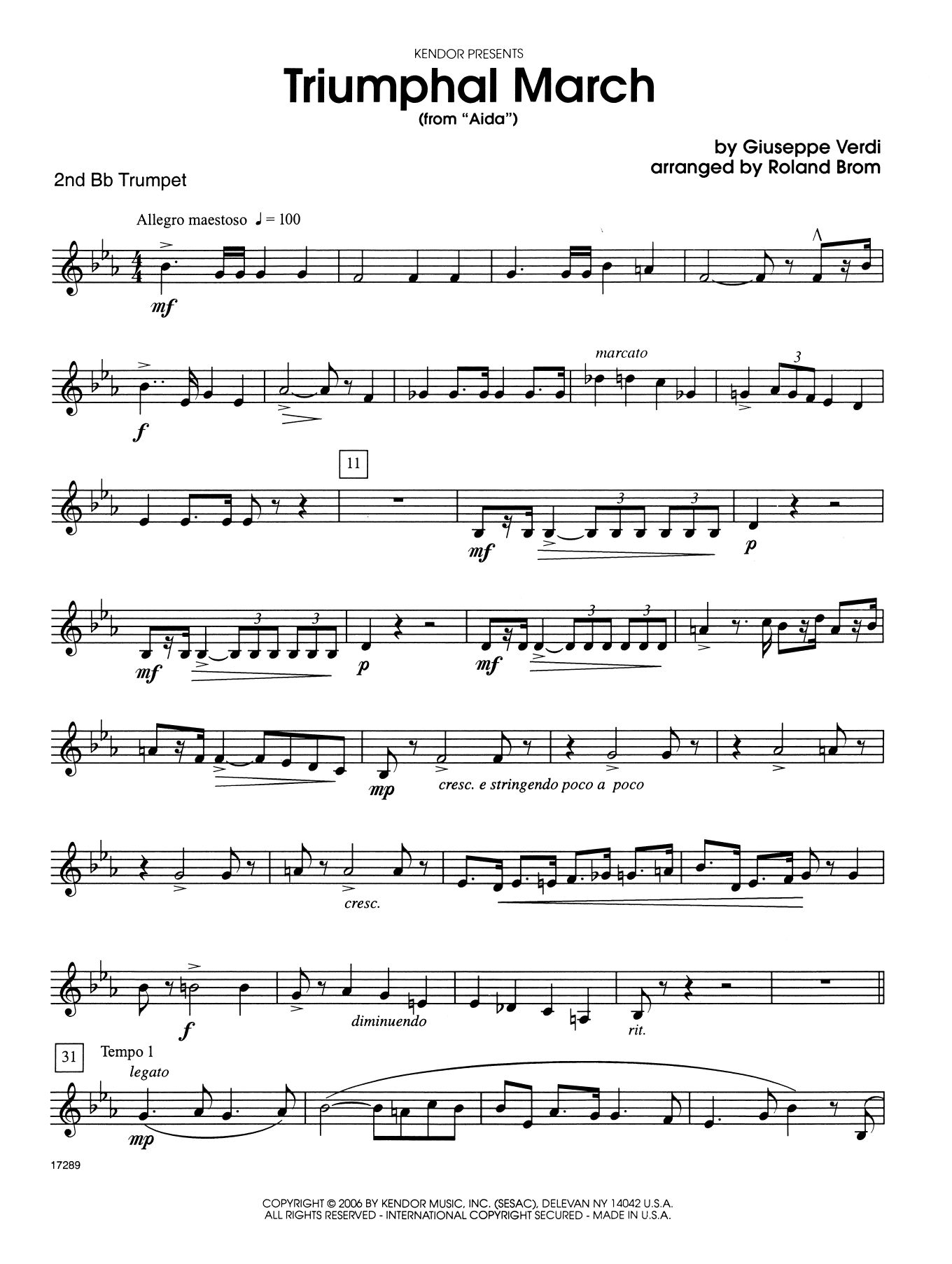 Triumphal March (from Aida) - 2nd Bb Trumpet (Brass Ensemble) von Roland Brom