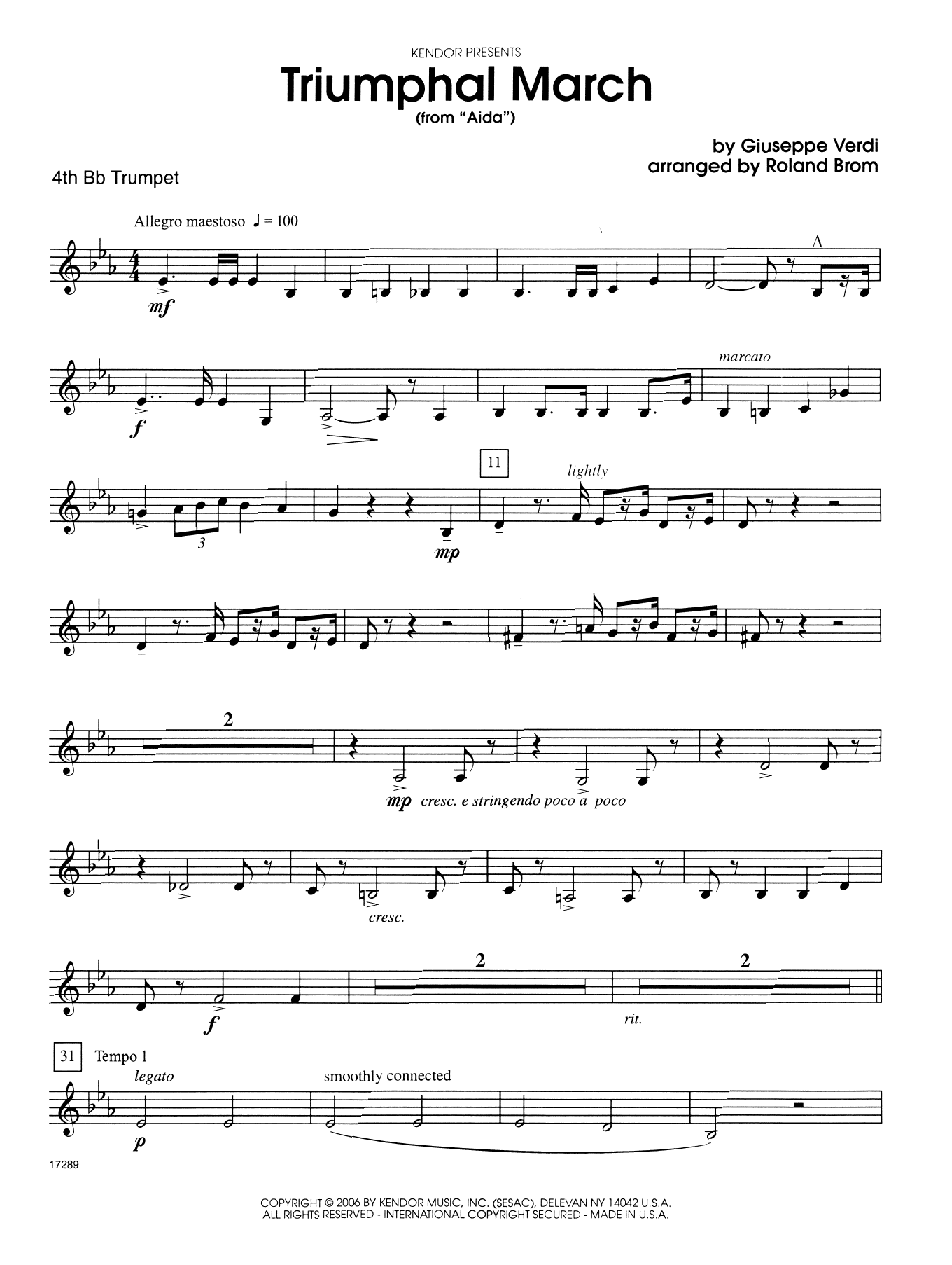 Triumphal March (from Aida) - 4th Bb Trumpet (Brass Ensemble) von Roland Brom