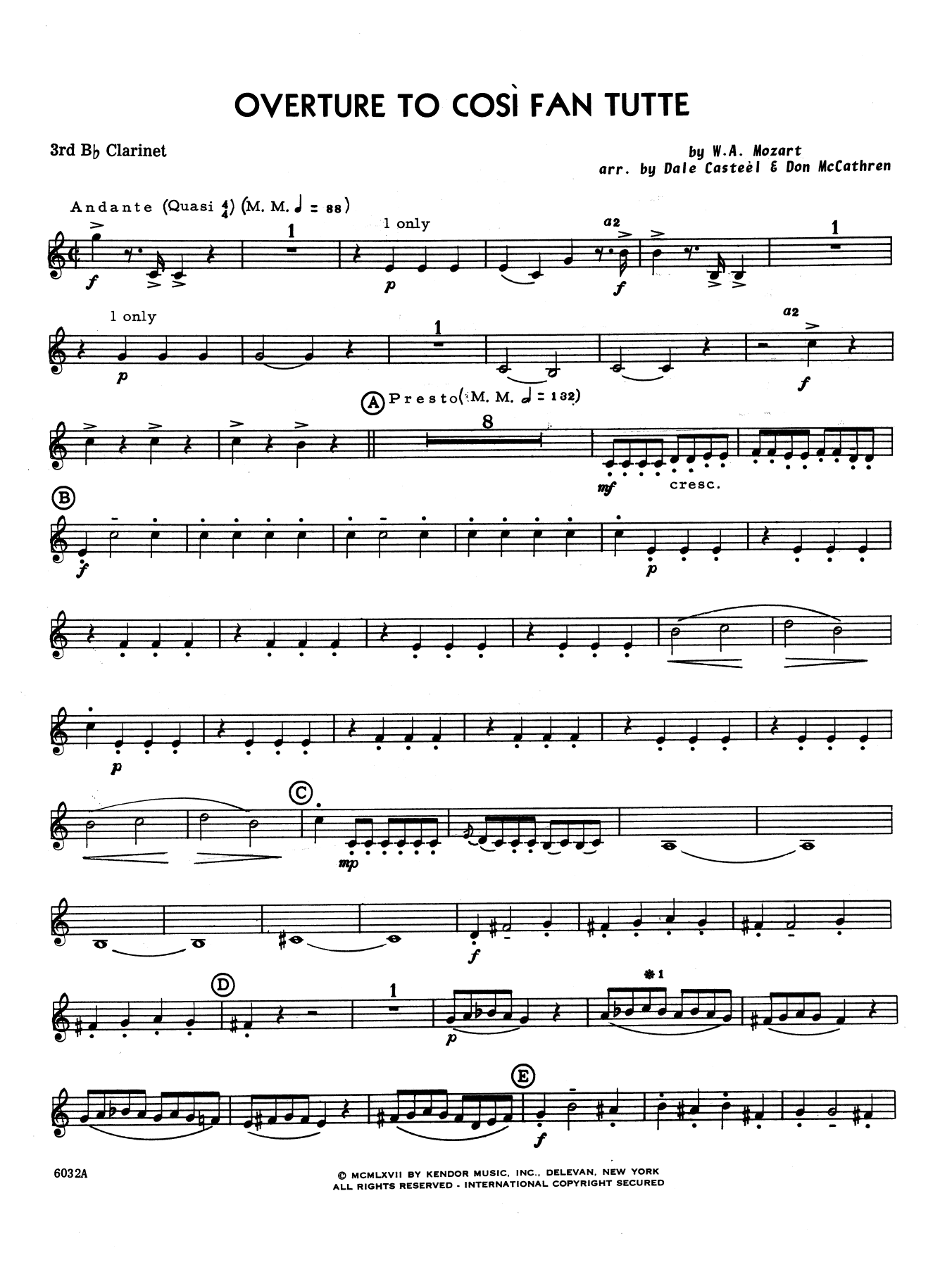 Overture to Cosi Fan Tutte - 3rd Bb Clarinet (Woodwind Ensemble) von Dale Casteel