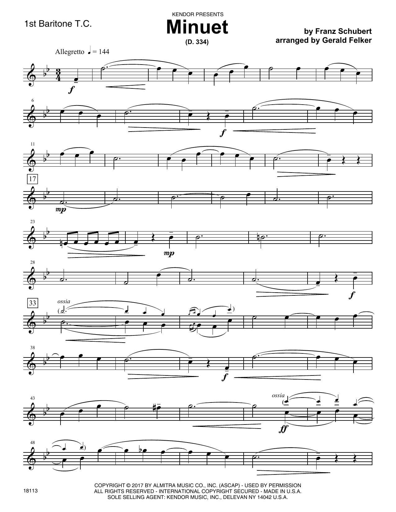 Minuet (D. 334) - 1st Baritone T.C. (Brass Ensemble) von Gerald Felker