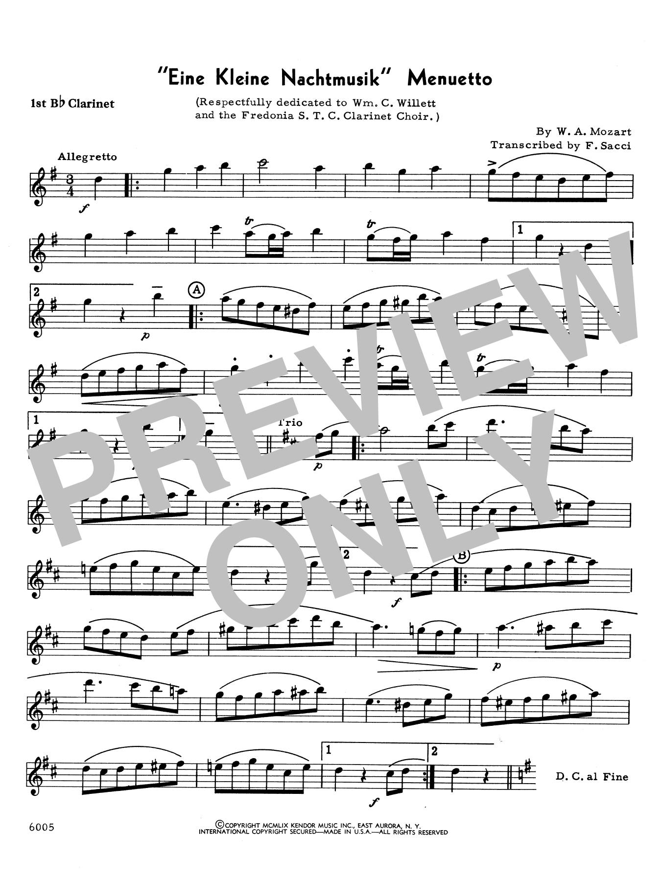 Eine Kleine Nachtmusik/Menuetto (Mvt. 3) - 1st Bb Clarinet (Woodwind Ensemble) von Sacci