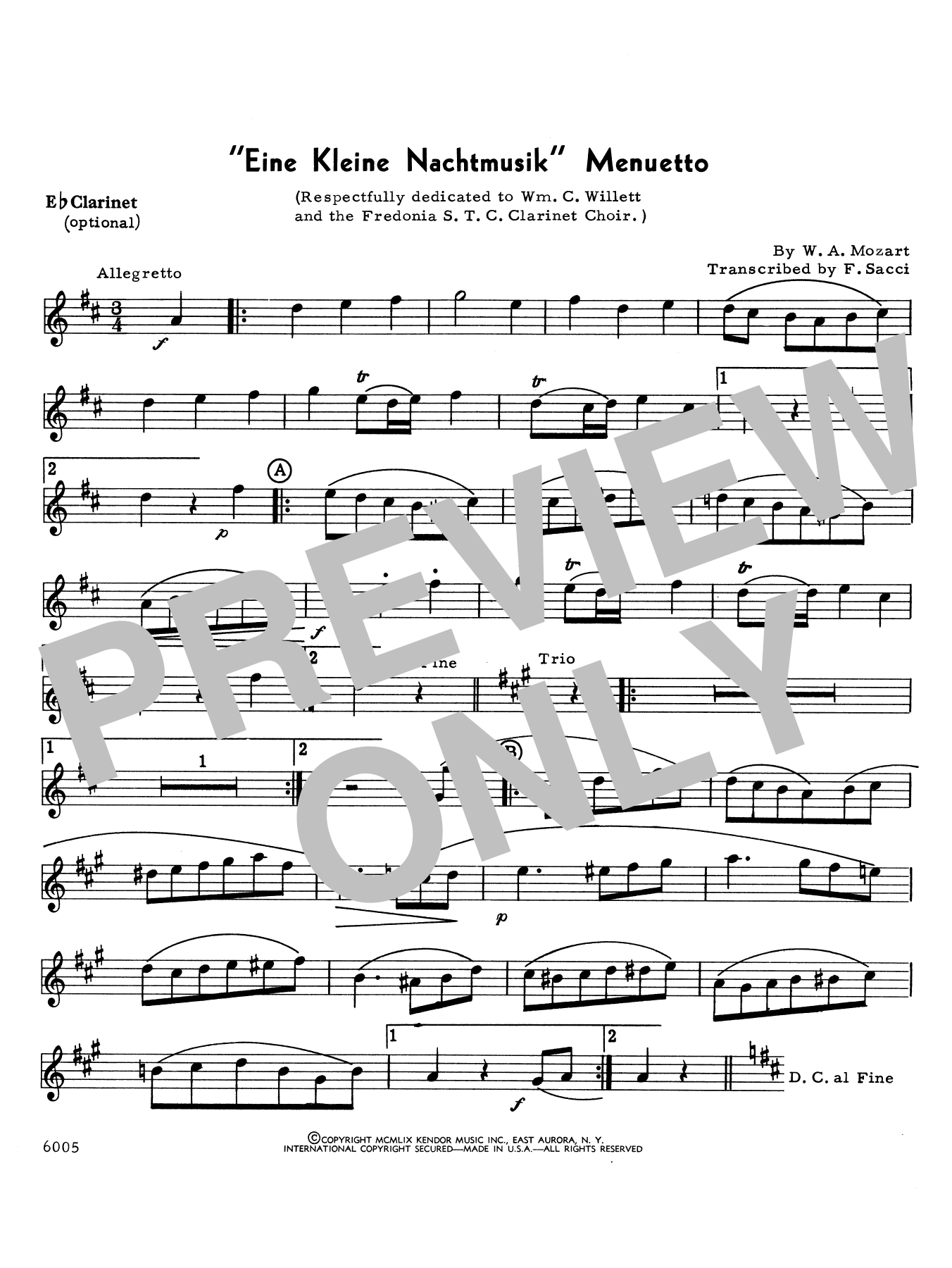 Eine Kleine Nachtmusik/Menuetto (Mvt. 3) - Eb Clarinet (Woodwind Ensemble) von Sacci
