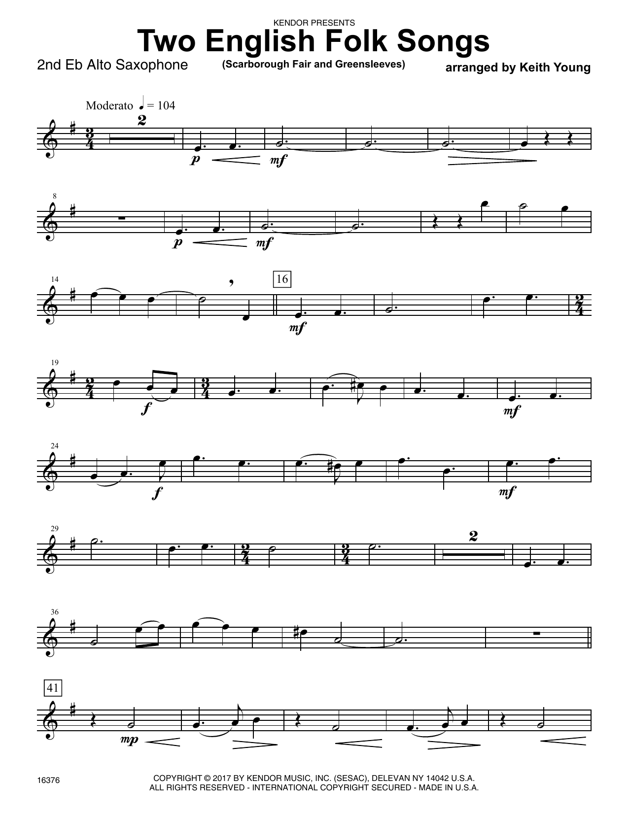 Two English Folk Songs (Scarborough Fair and Greensleeves) - 2nd Eb Alto Saxophone (Woodwind Ensemble) von Keith Young