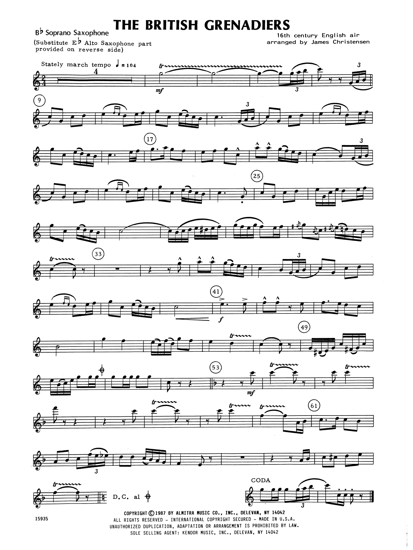 The British Grenadiers - Bb Soprano Sax (Woodwind Ensemble) von James Christensen