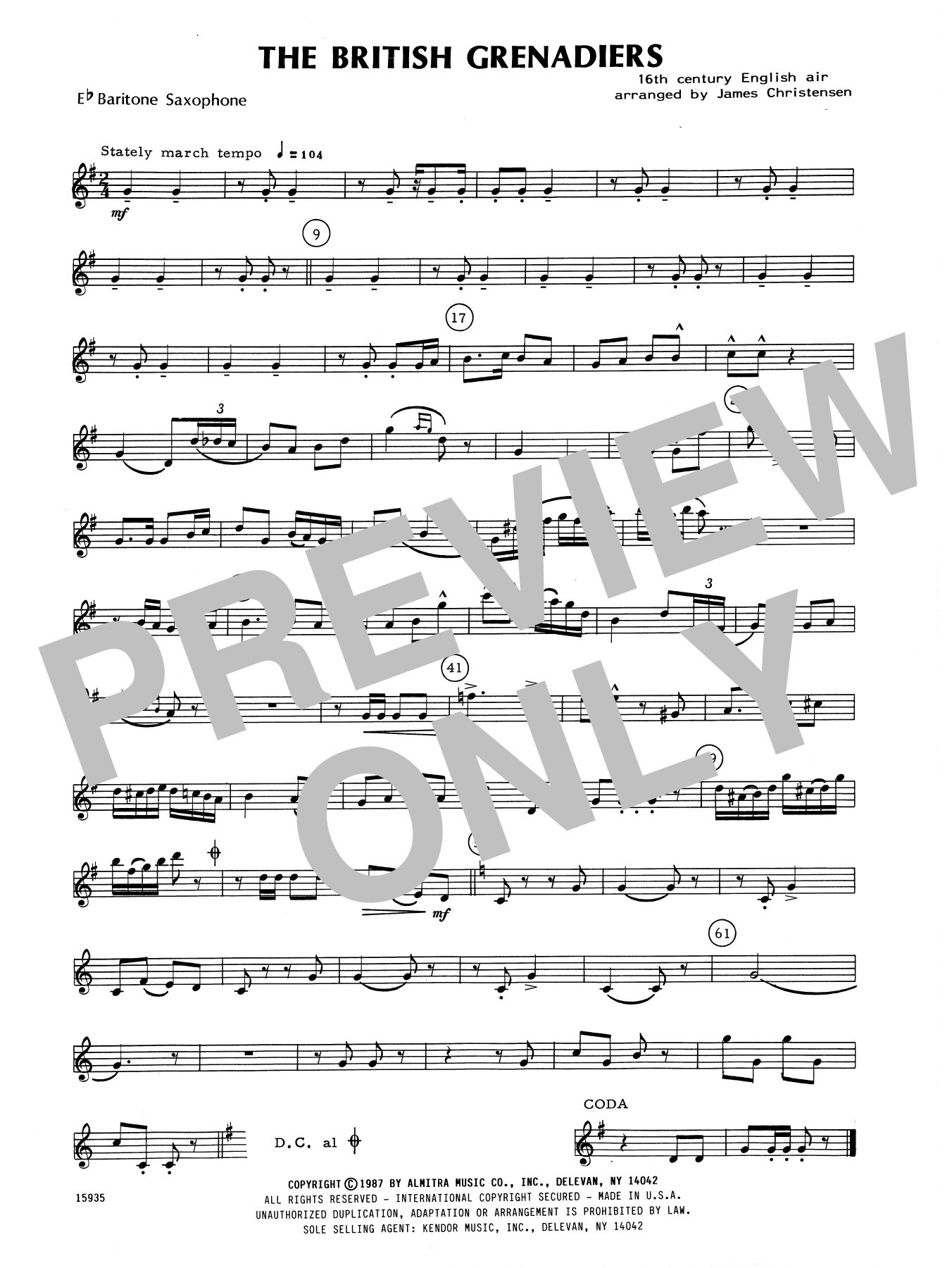 The British Grenadiers - Eb Baritone Saxophone (Woodwind Ensemble) von James Christensen
