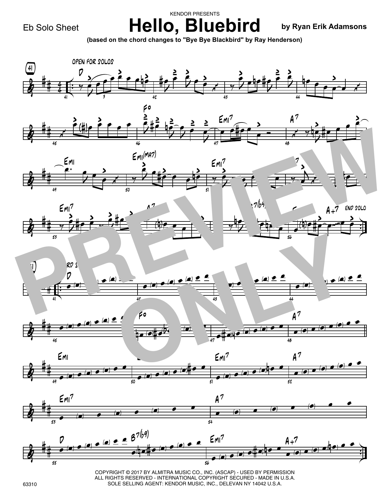 Hello, Bluebird (based on Bye Bye Blackbird) - C Solo Sheet (Jazz Ensemble) von Ryan Erik Adamsons