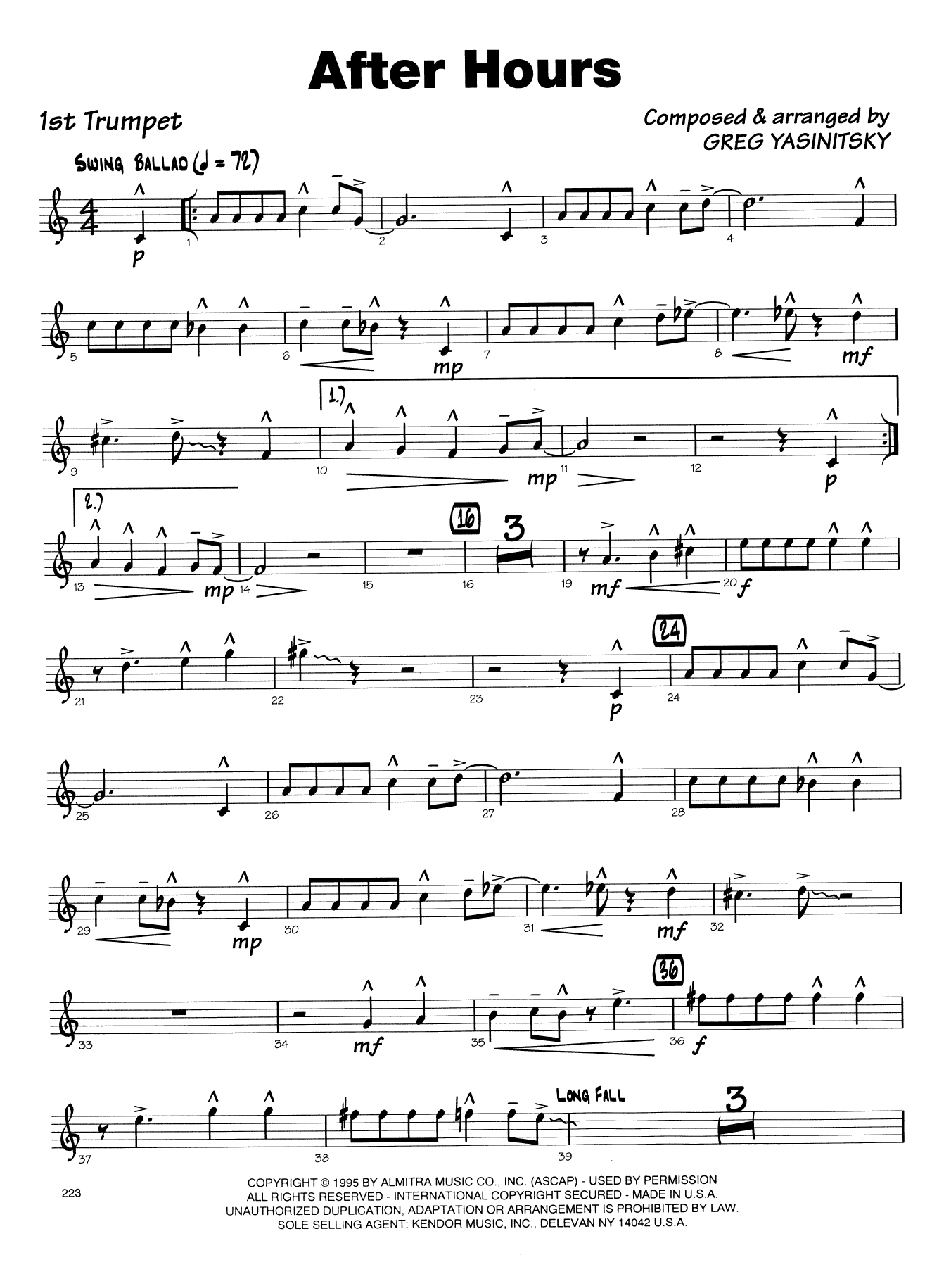 After Hours - 1st Bb Trumpet (Jazz Ensemble) von Gregory Yasinitsky